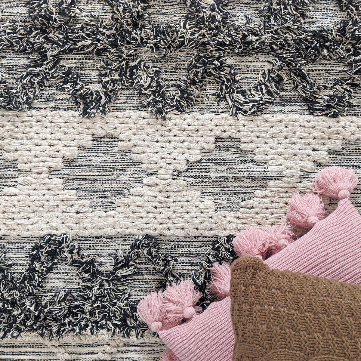 BOHO Arna Hand Woven Rug - White & Dark Grey - Image 8