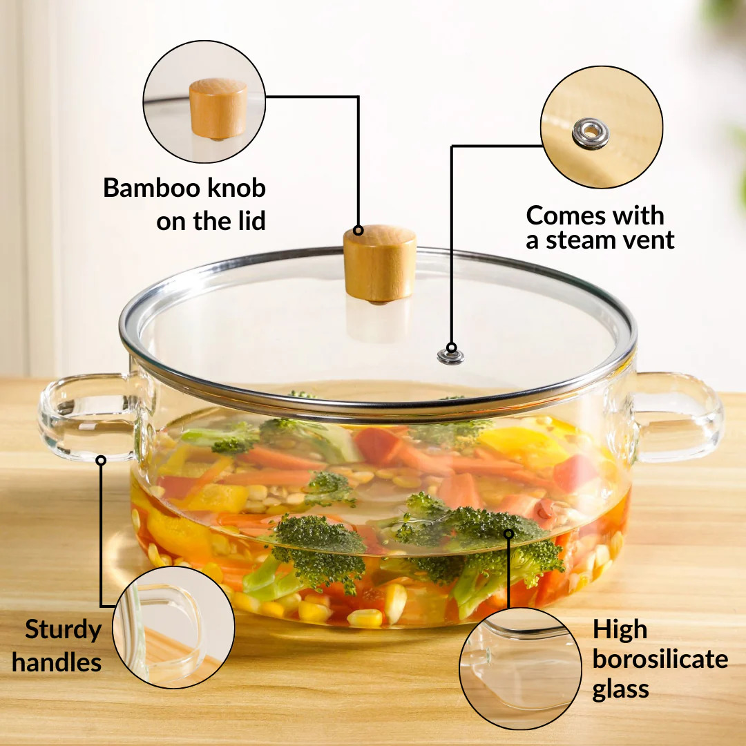 Borosilicate Glass Cooking Pot With Lid 2500ml - Image 3