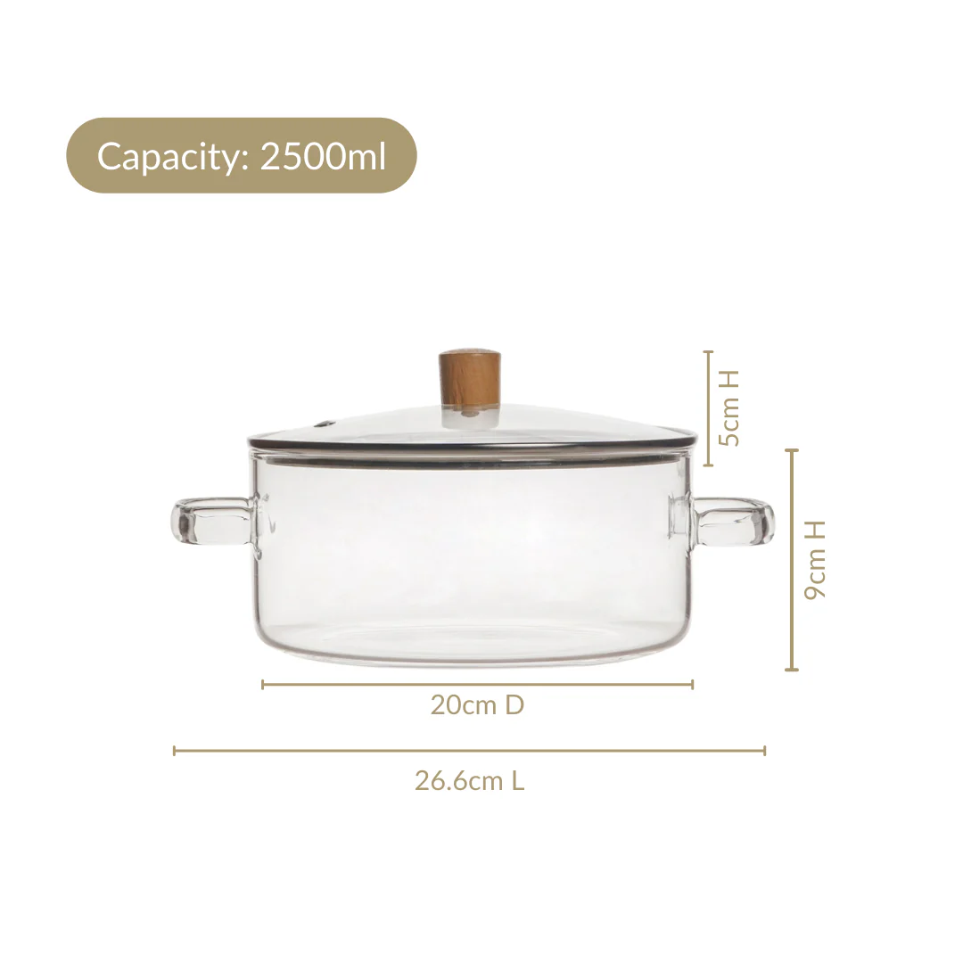 Borosilicate Glass Cooking Pot With Lid 2500ml - Image 4