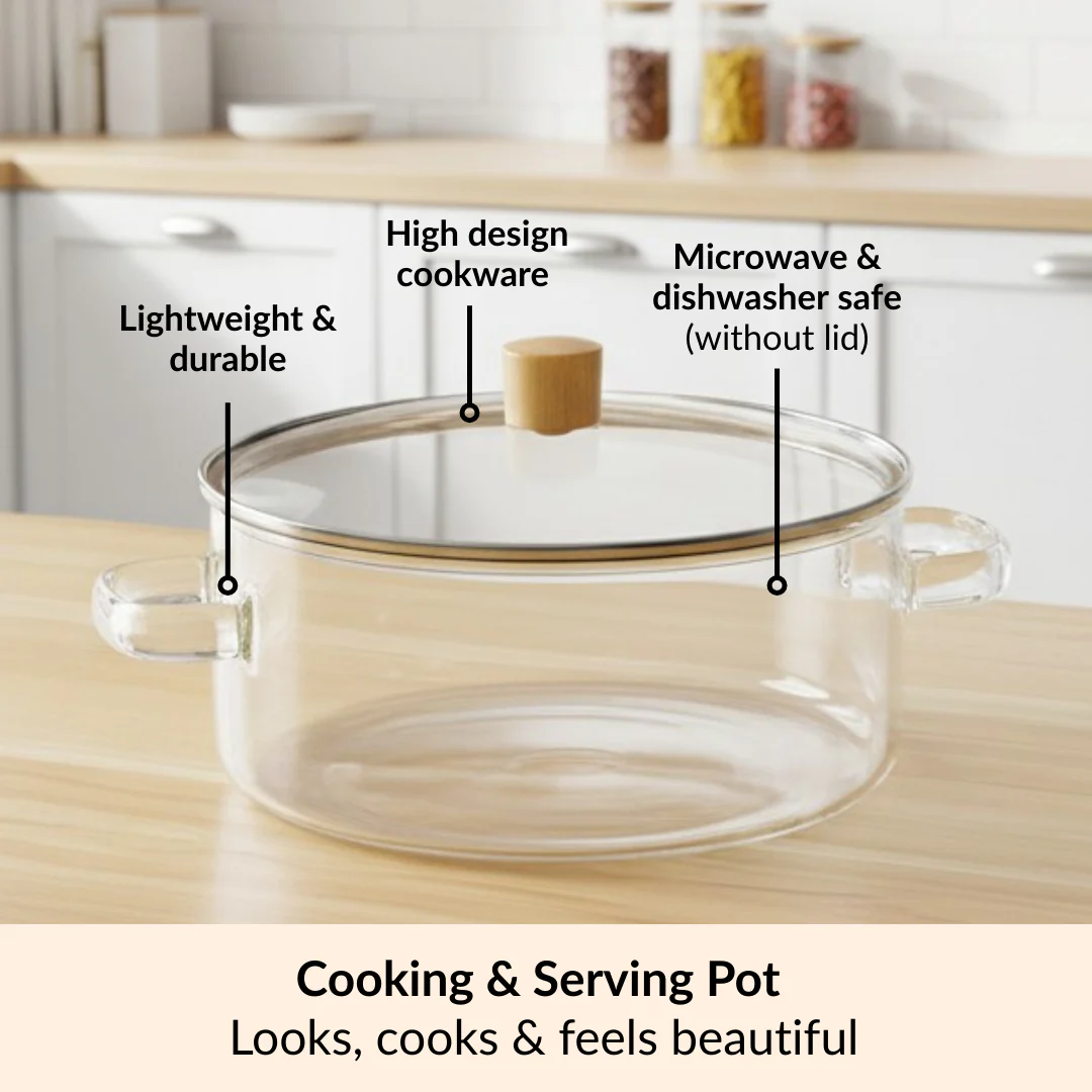Borosilicate Glass Cooking Pot With Lid 2500ml - Image 5