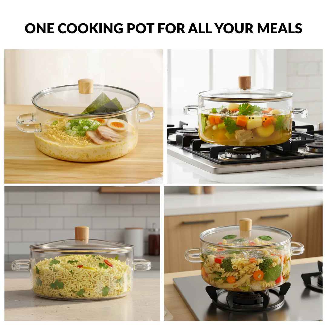 Borosilicate Glass Cooking Pot With Lid 2500ml - Image 6