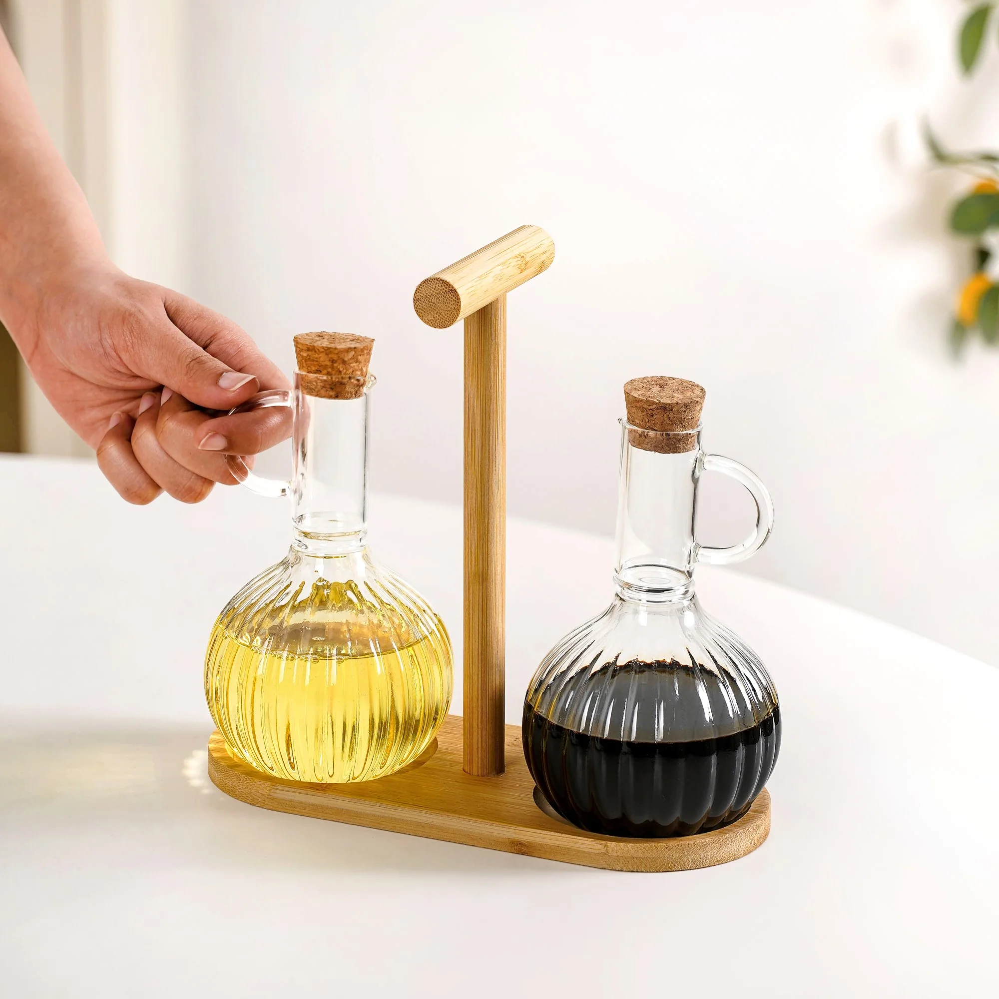 Borosilicate Glass Oil Vinegar Bottle With Stand Set Of 3 300ml - Image 2