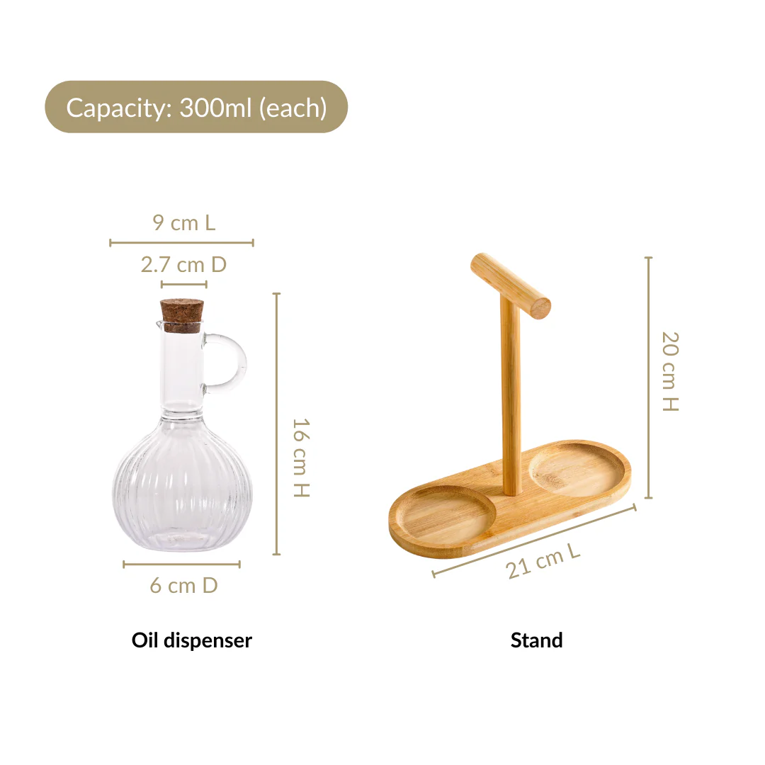 Borosilicate Glass Oil Vinegar Bottle With Stand Set Of 3 300ml - Image 3