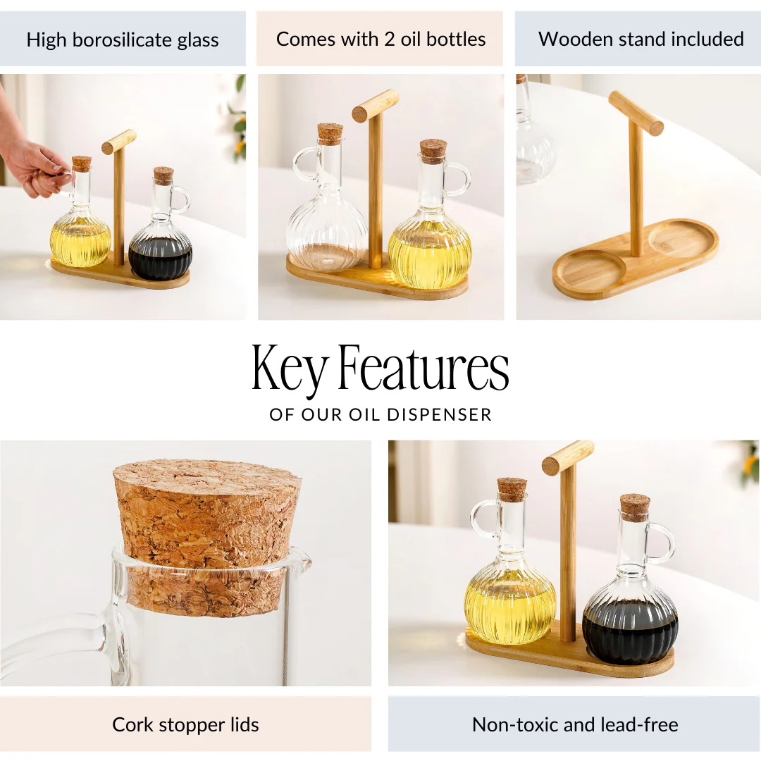 Borosilicate Glass Oil Vinegar Bottle With Stand Set Of 3 300ml - Image 4