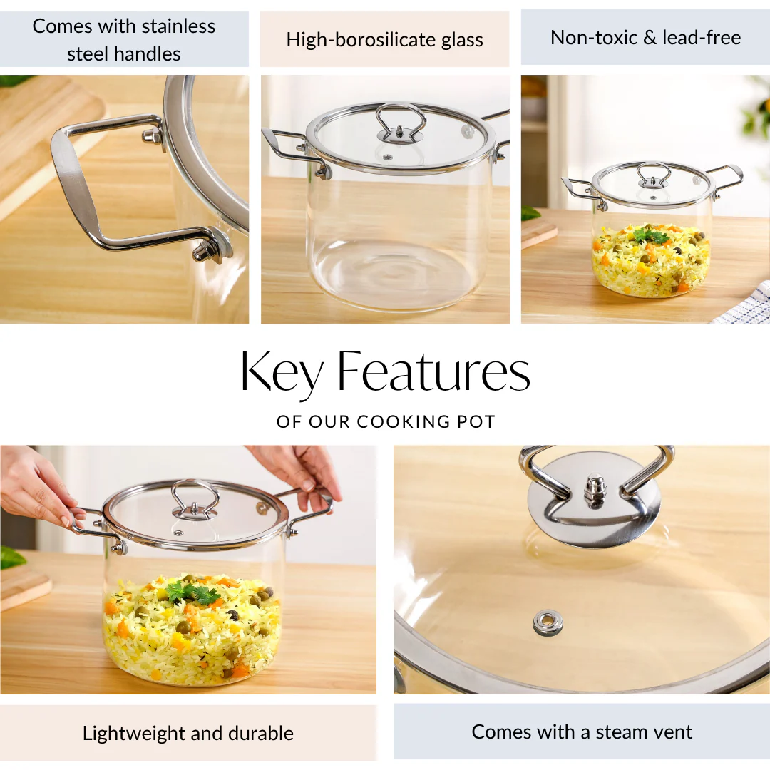 Borosilicate Pasta Cooking Pot With Metal Grip Large 4500ml - Image 4