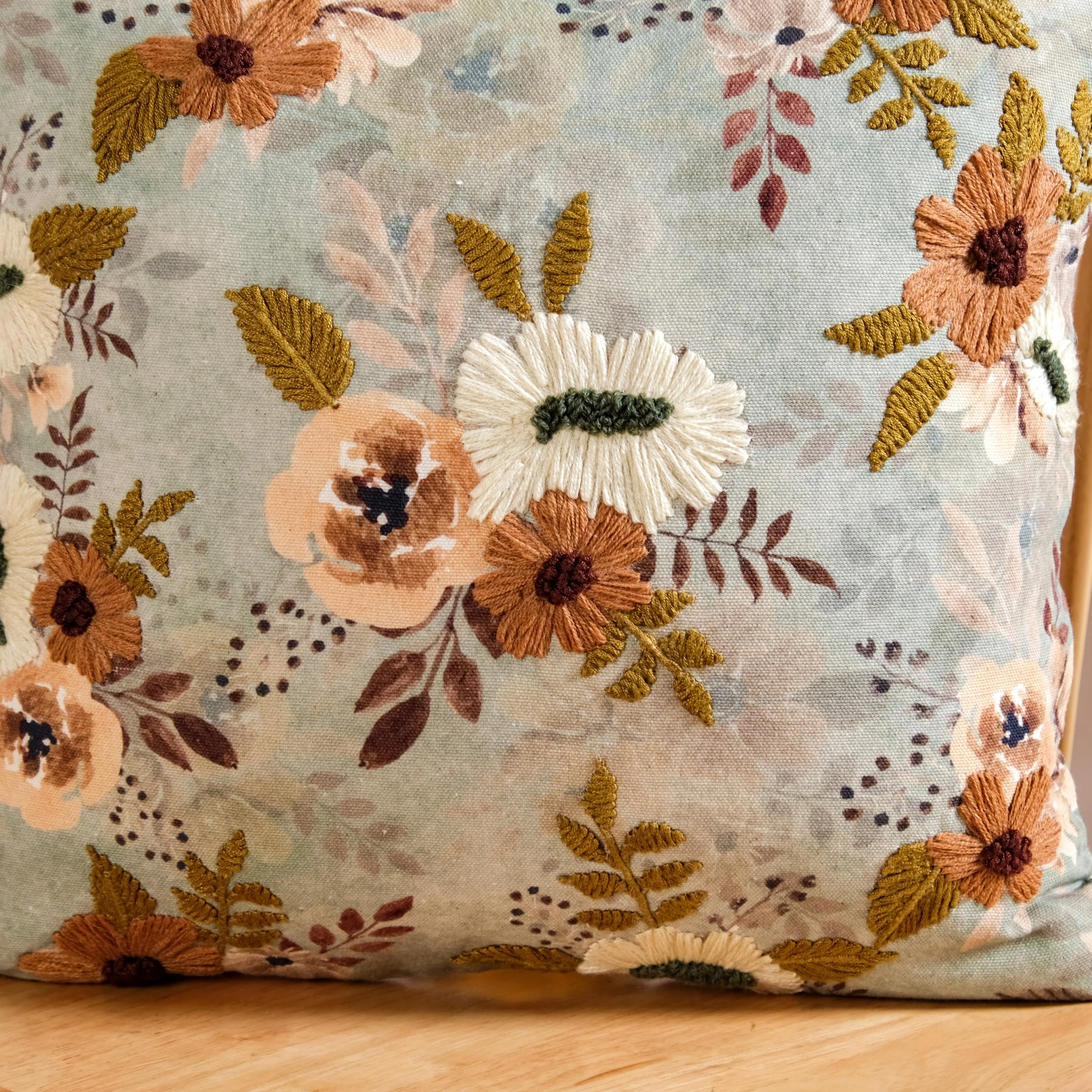 Botanical Breeze Embroidered Cushion Cover 40x40cm - Image 2
