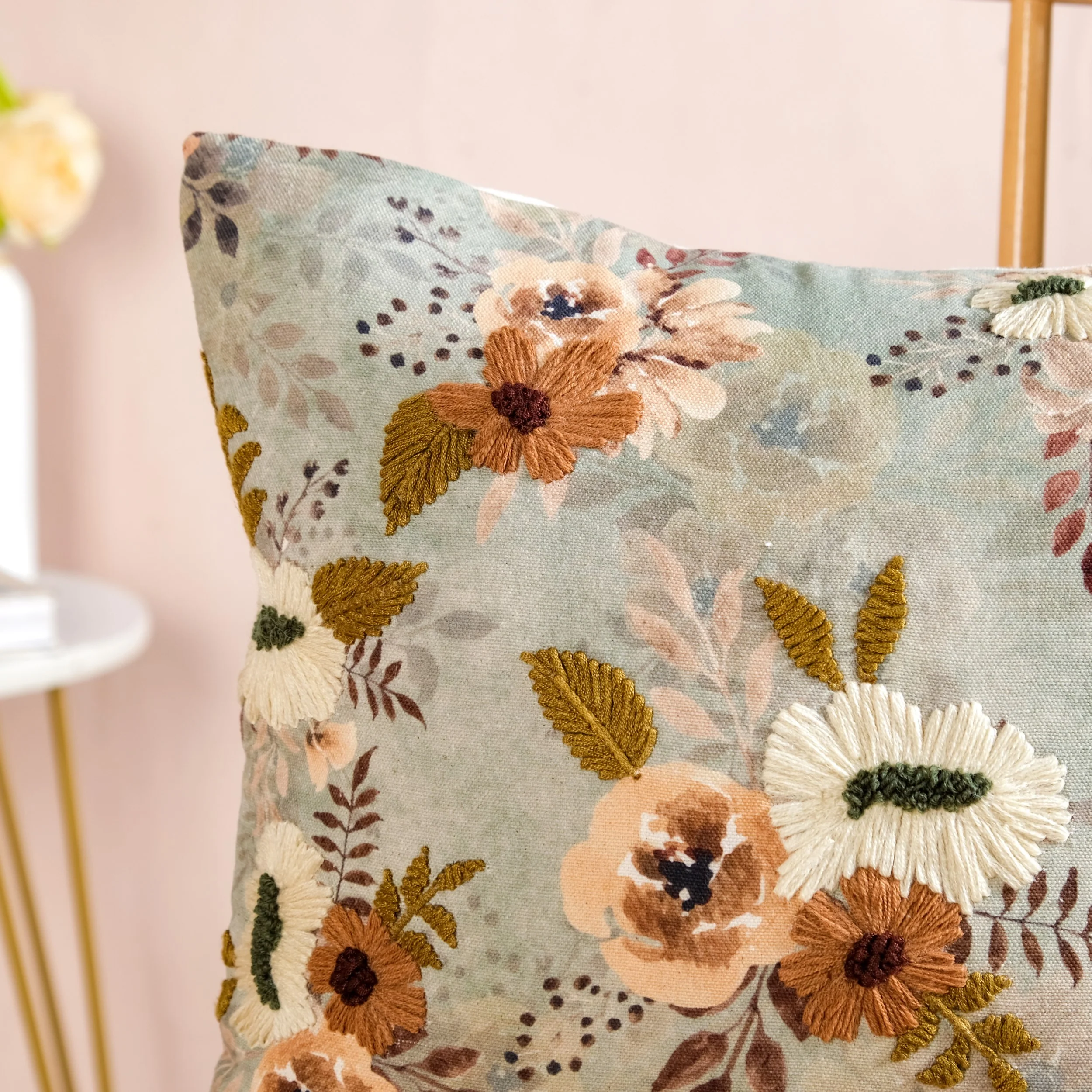 Botanical Breeze Embroidered Cushion Cover 40x40cm - Image 5