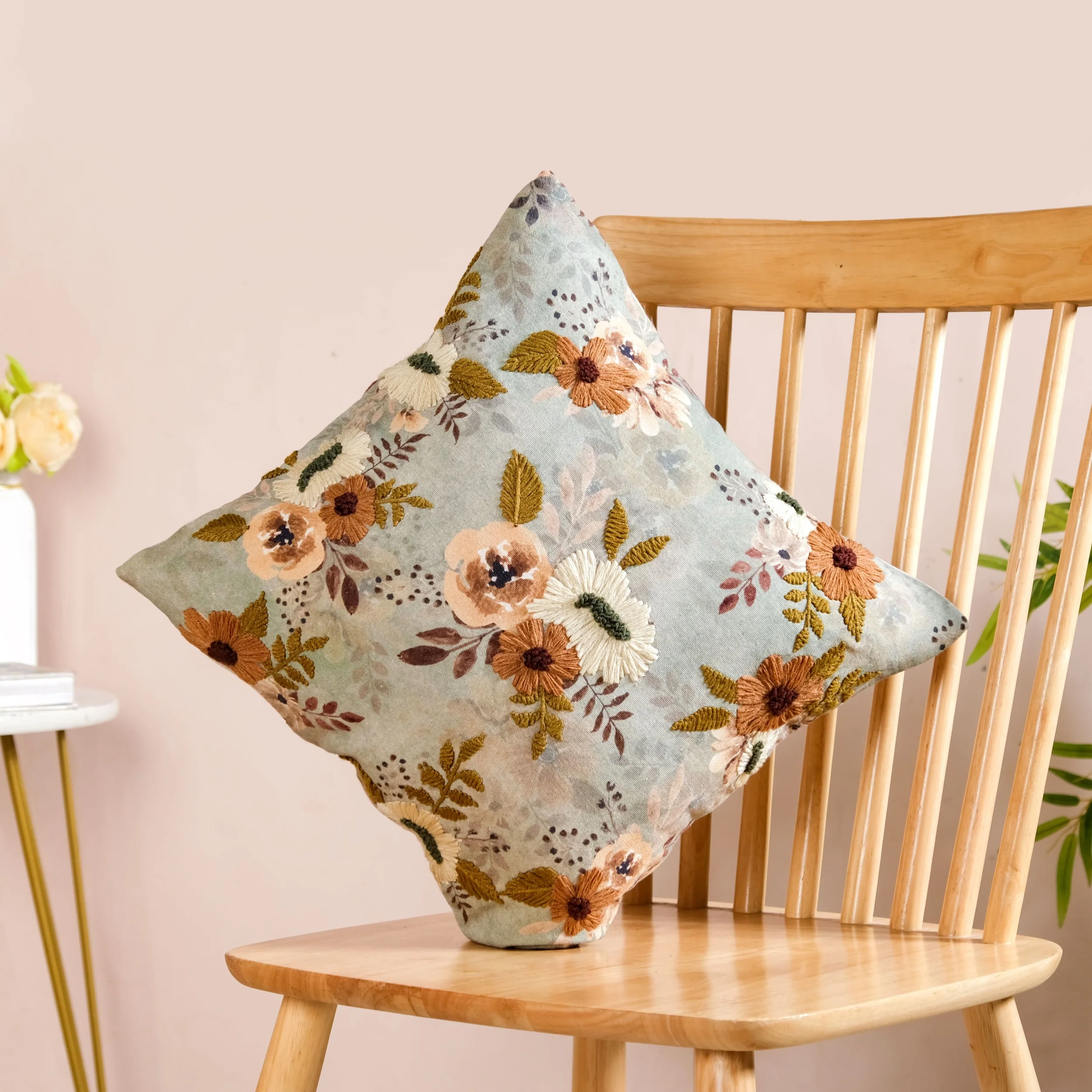 Botanical Breeze Embroidered Cushion Cover 40x40cm - Image 8