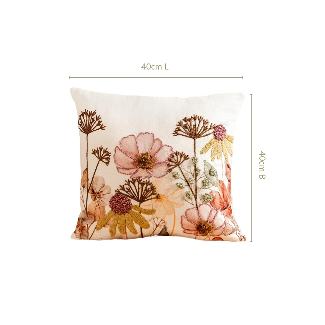 Botanical Embroidered Cotton Slub Cushion Cover 40x40cm - Image 3