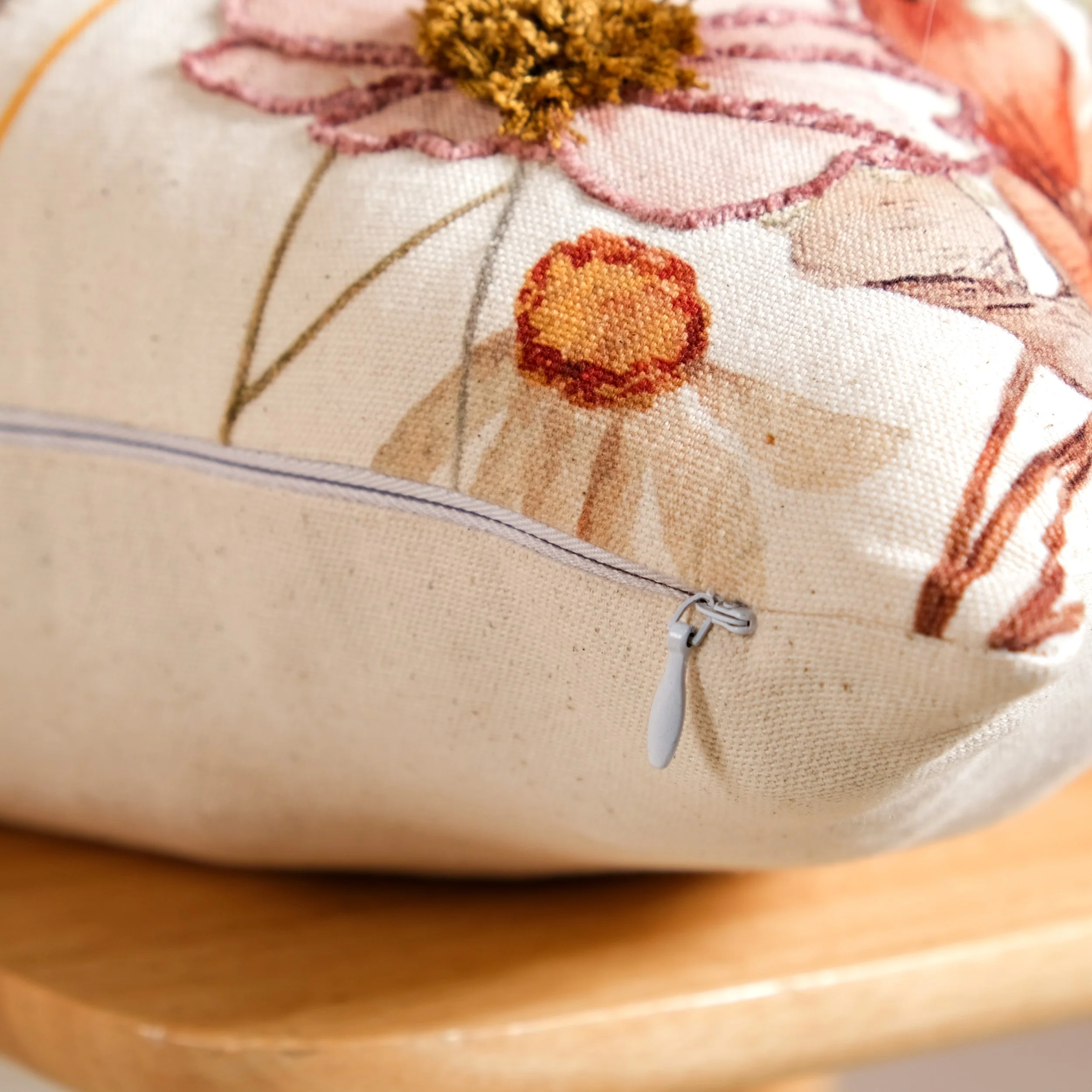 Botanical Embroidered Cotton Slub Cushion Cover 40x40cm - Image 5