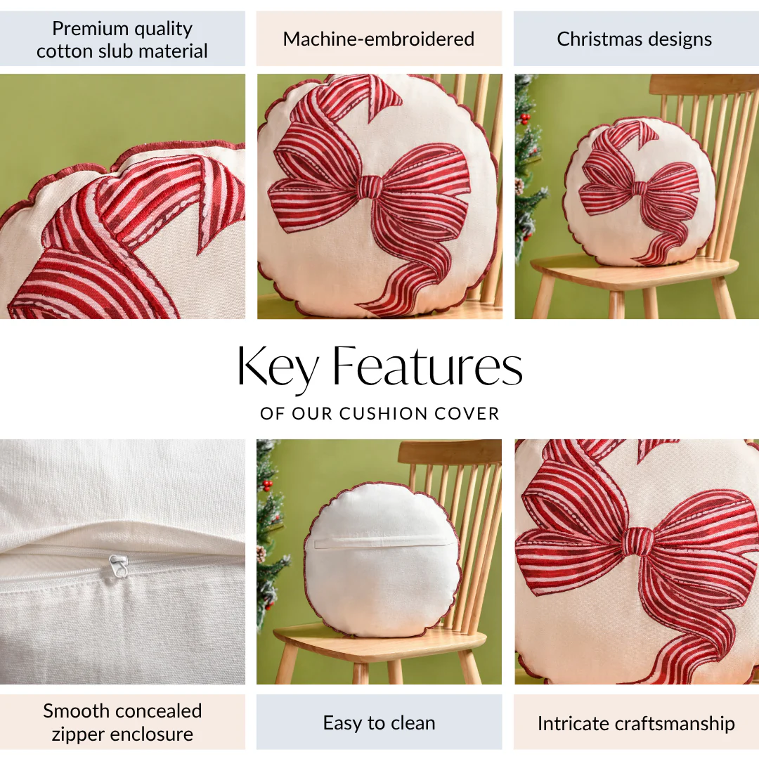 Bow Embroidered Cushion Cover 45cm - Image 4