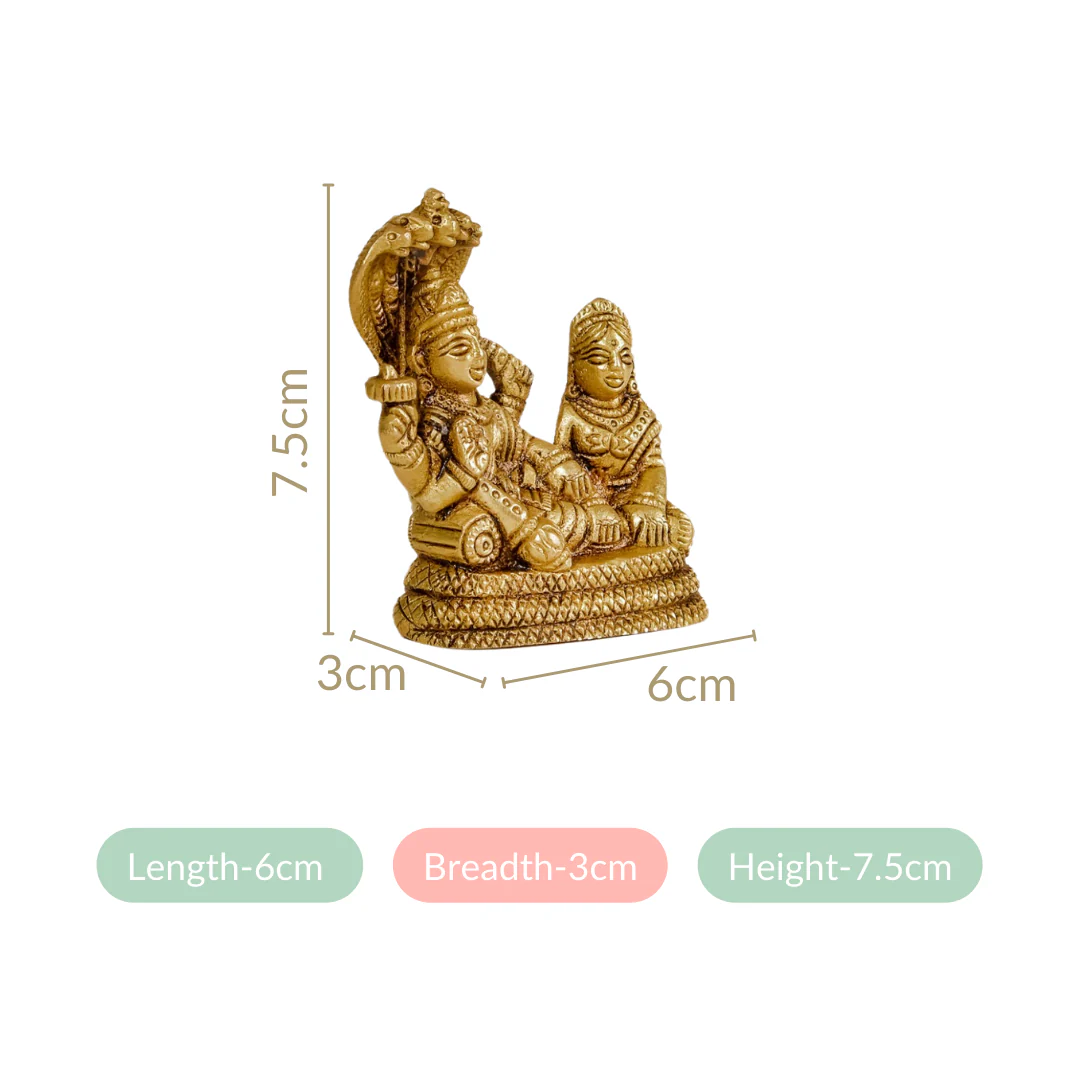 Brass Idol Of Lord Vishnu And Laxmi On Sheshnag 7cm - Image 4