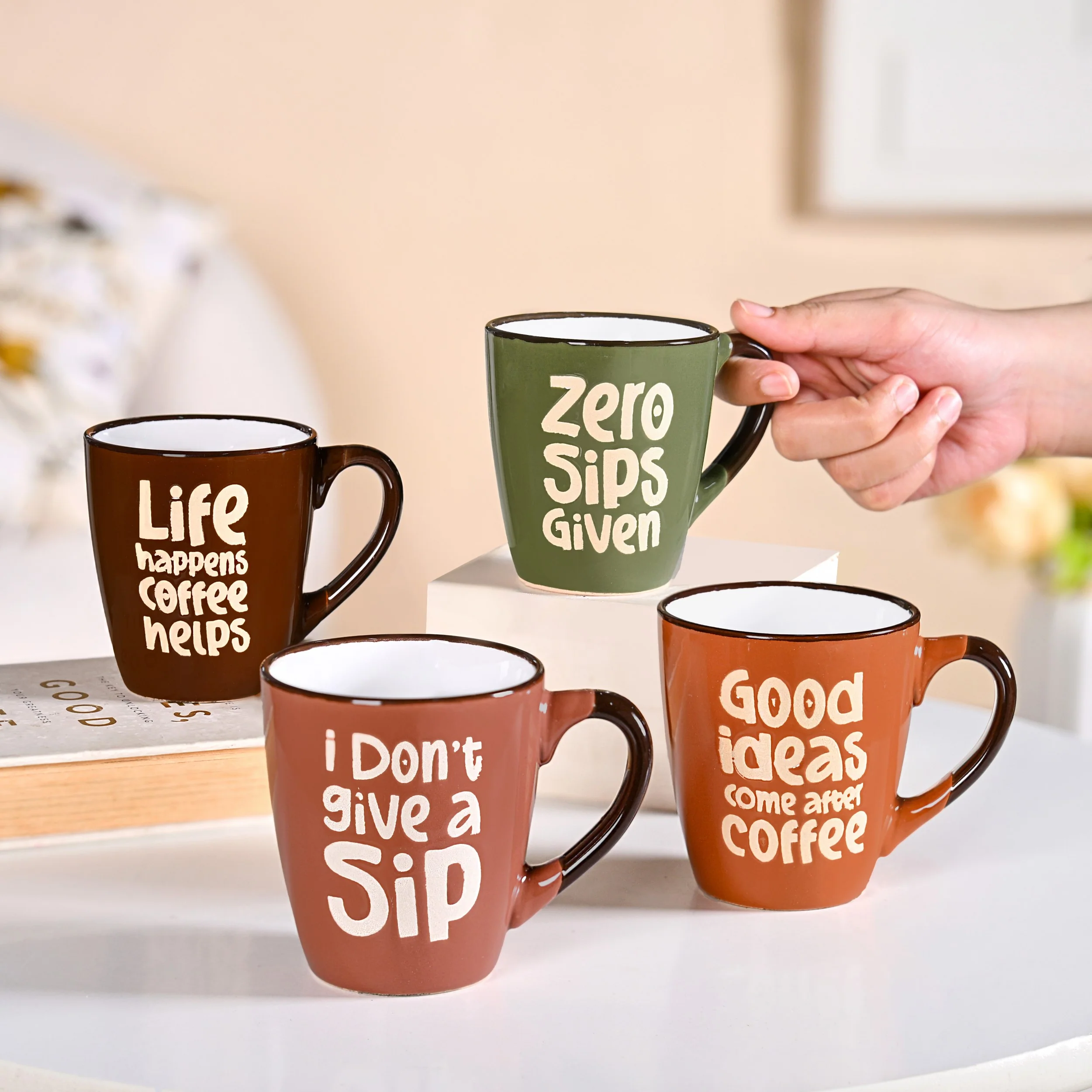 BrewTopia Ceramic Coffee Mug Set Of 4 210ml - Image 2