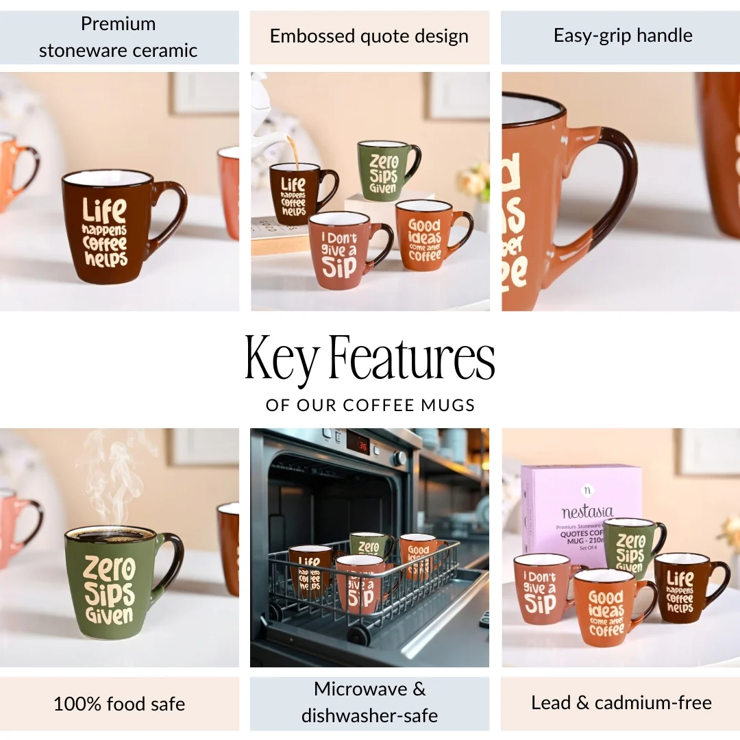 BrewTopia Ceramic Coffee Mug Set Of 4 210ml - Image 4