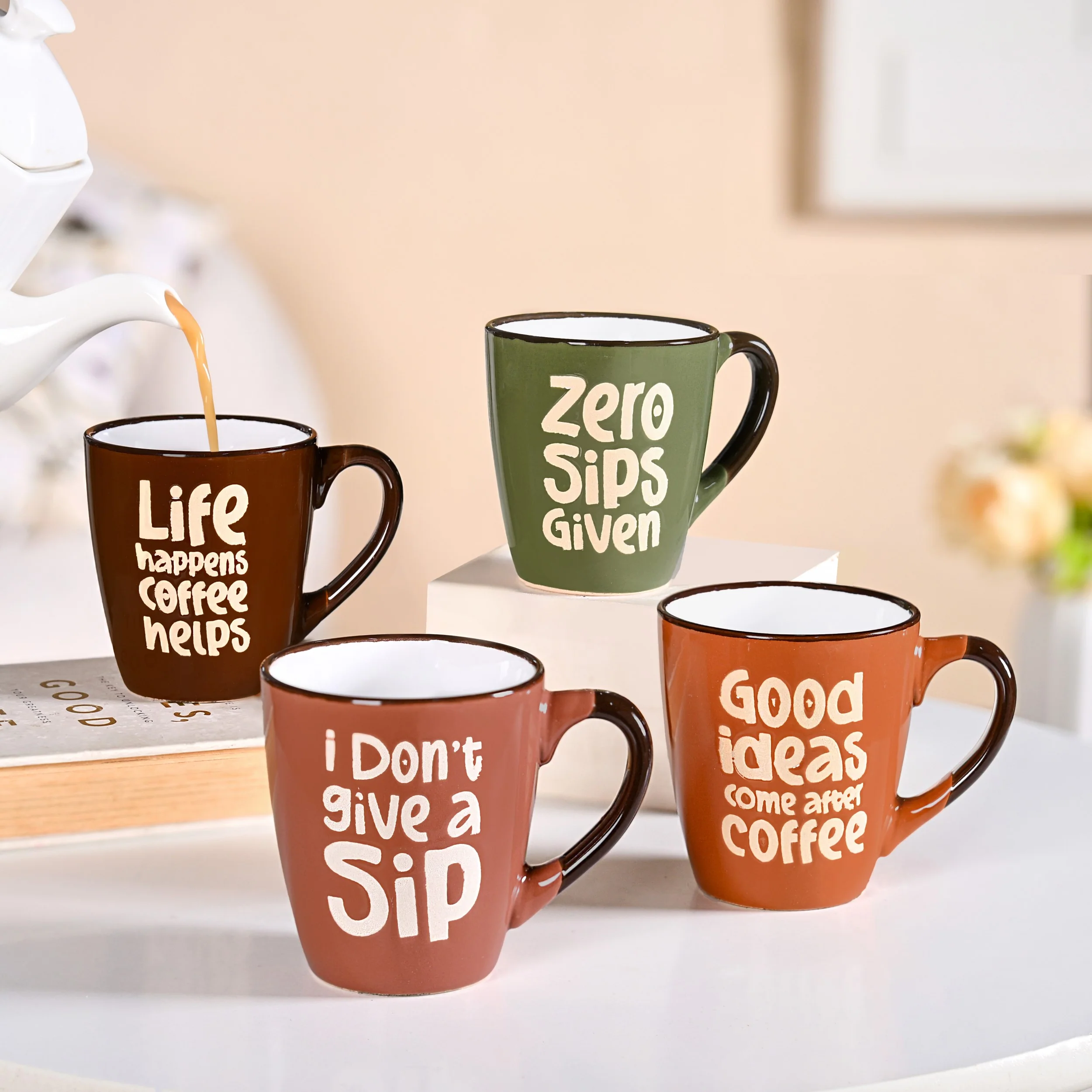 BrewTopia Ceramic Coffee Mug Set Of 4 210ml - Image 8