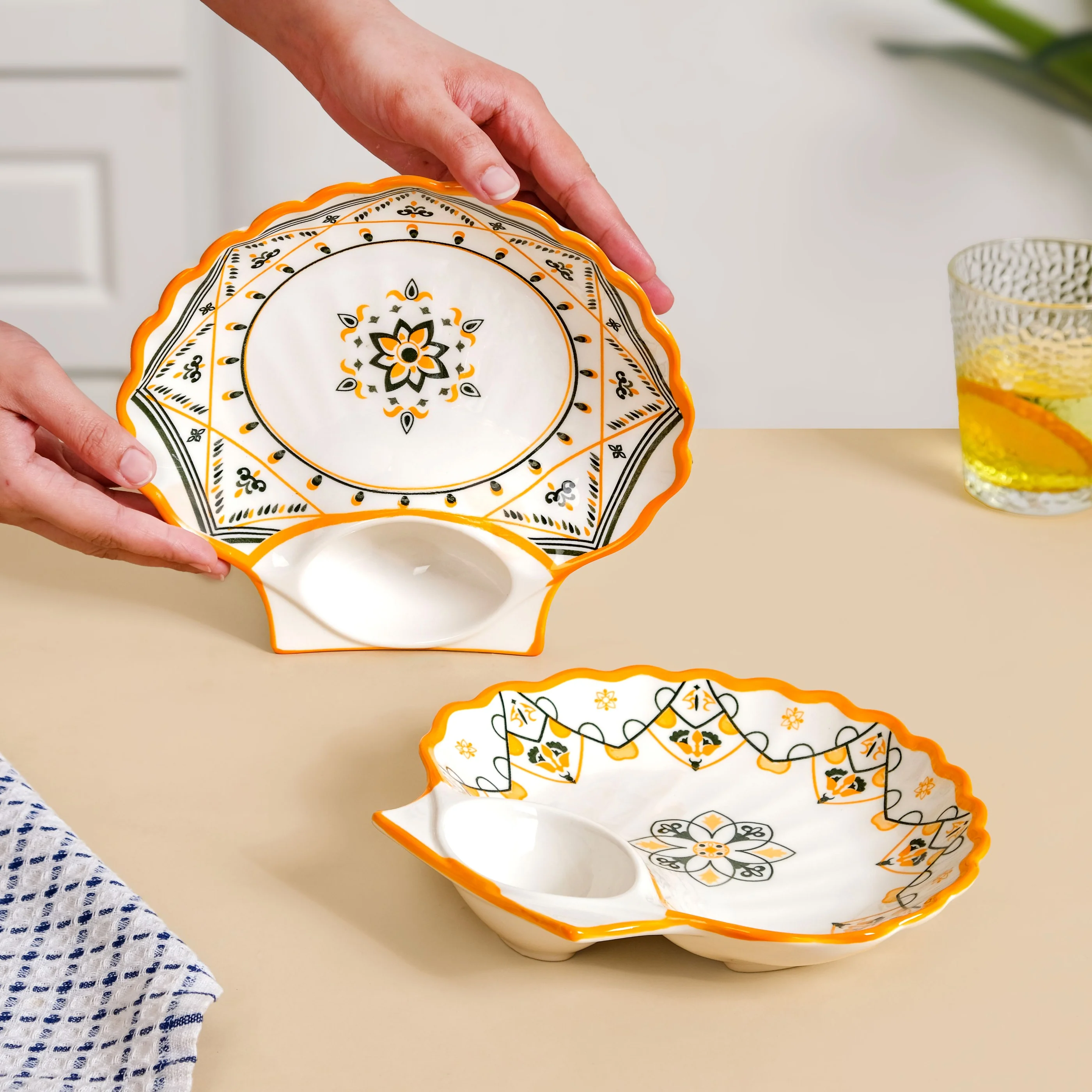 Bright Bloom Ceramic Section Plate Set Of 2 - Image 3