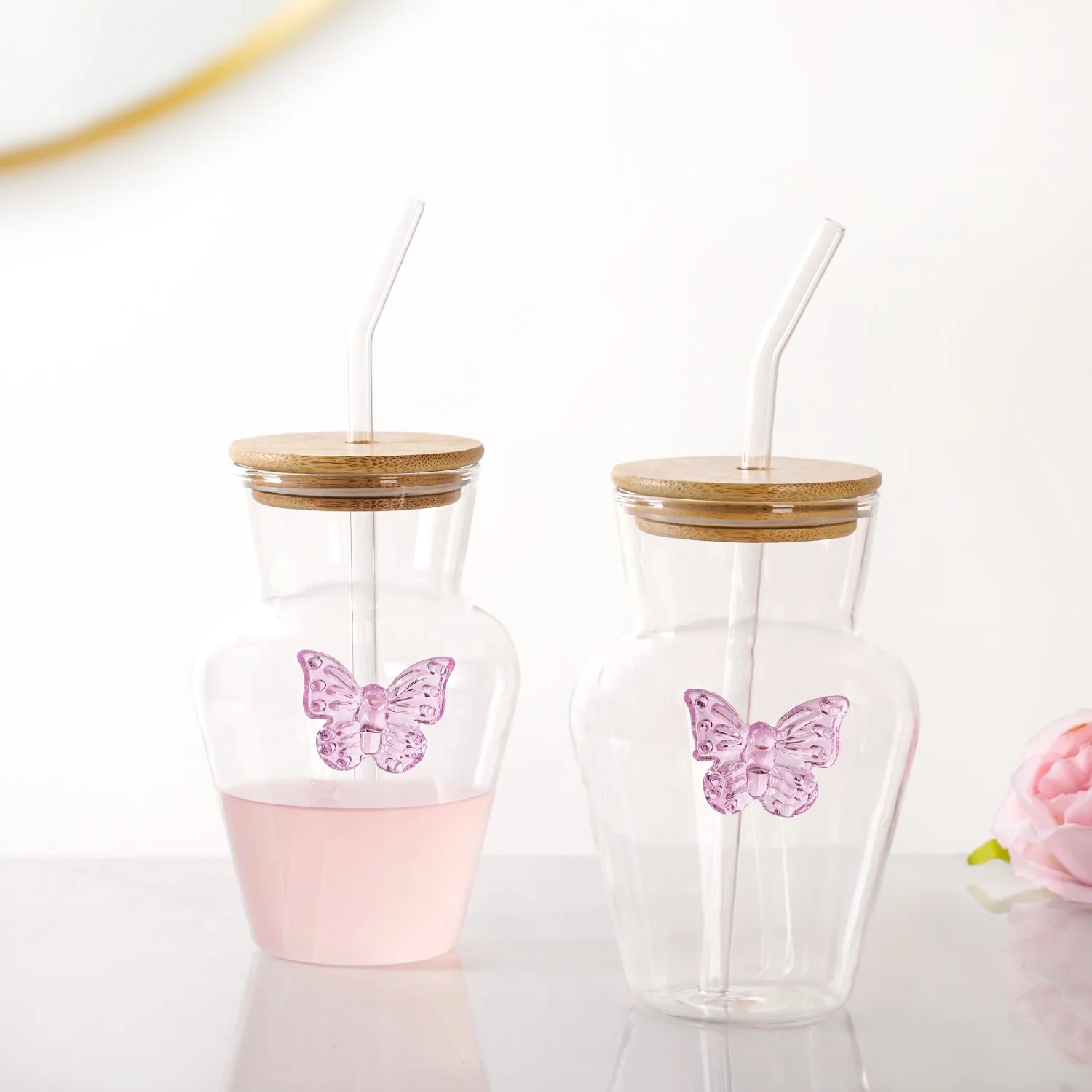 Butterfly Borosilicate Tumbler With Straw Set Of 2 500ml - Image 2