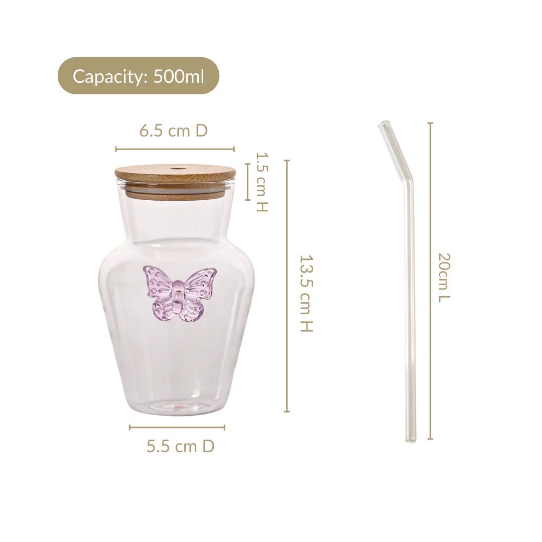 Butterfly Borosilicate Tumbler With Straw Set Of 2 500ml - Image 4