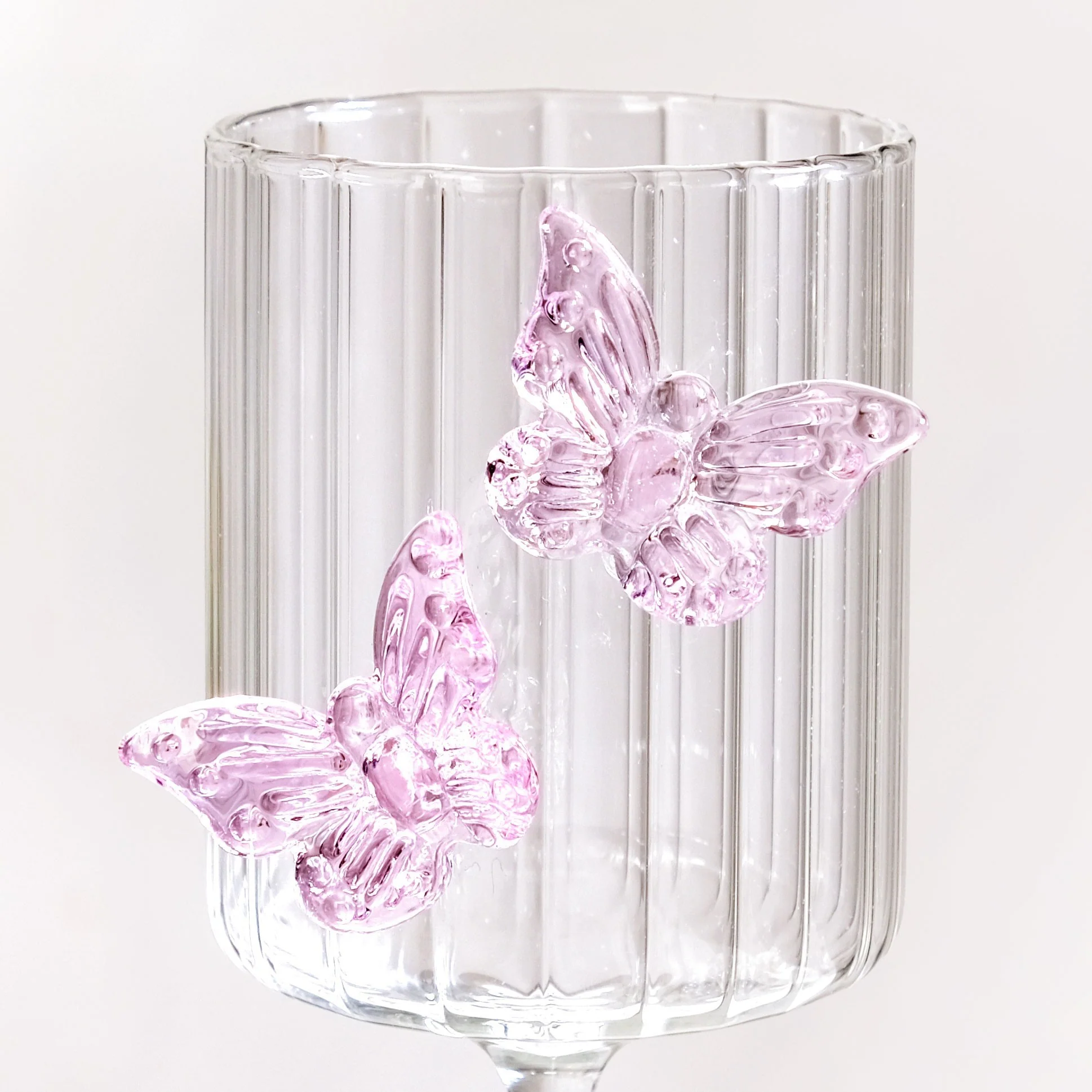 Butterfly Fluted Wine Stem Glass Pink 250ml - Image 4
