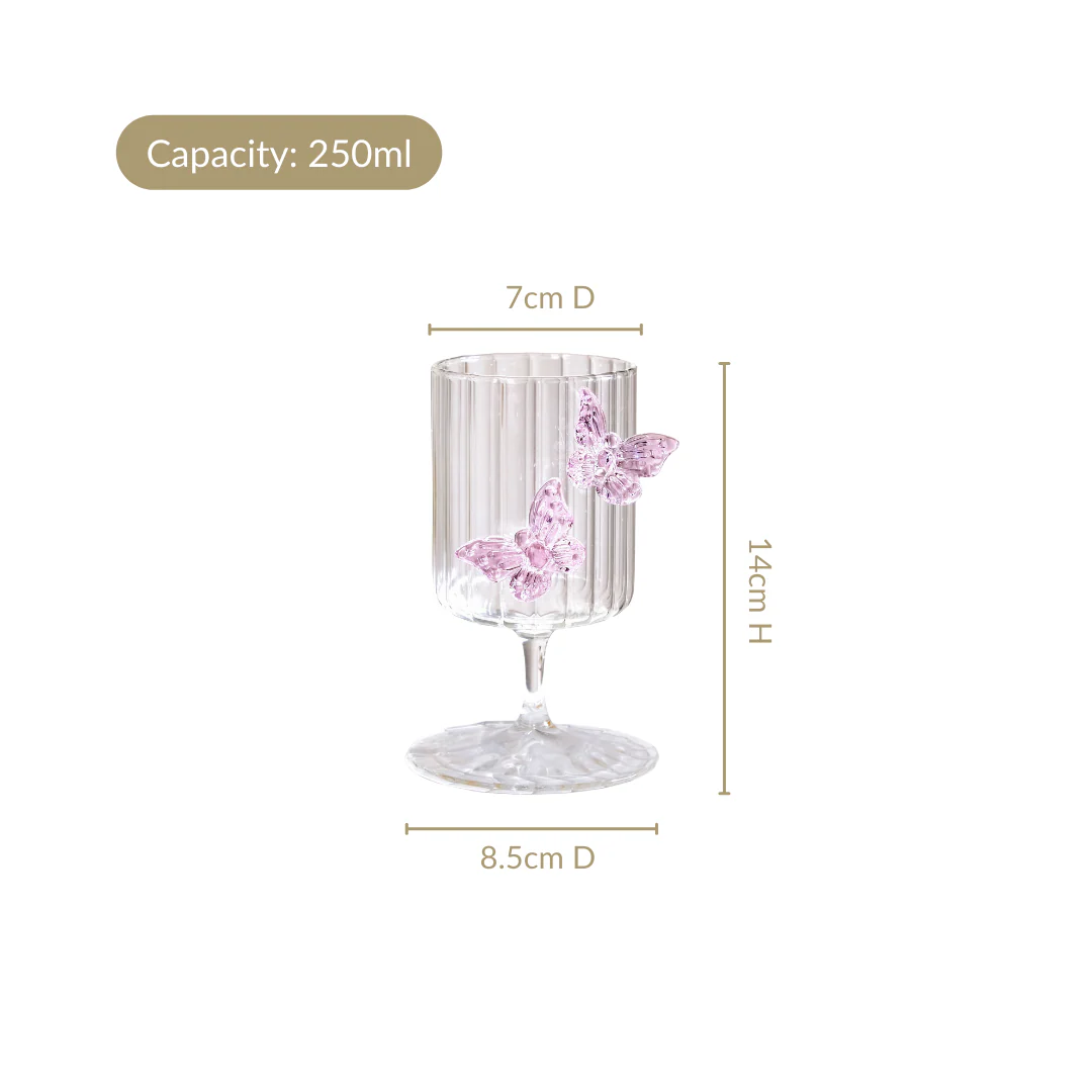Butterfly Fluted Wine Stem Glass Pink 250ml - Image 5