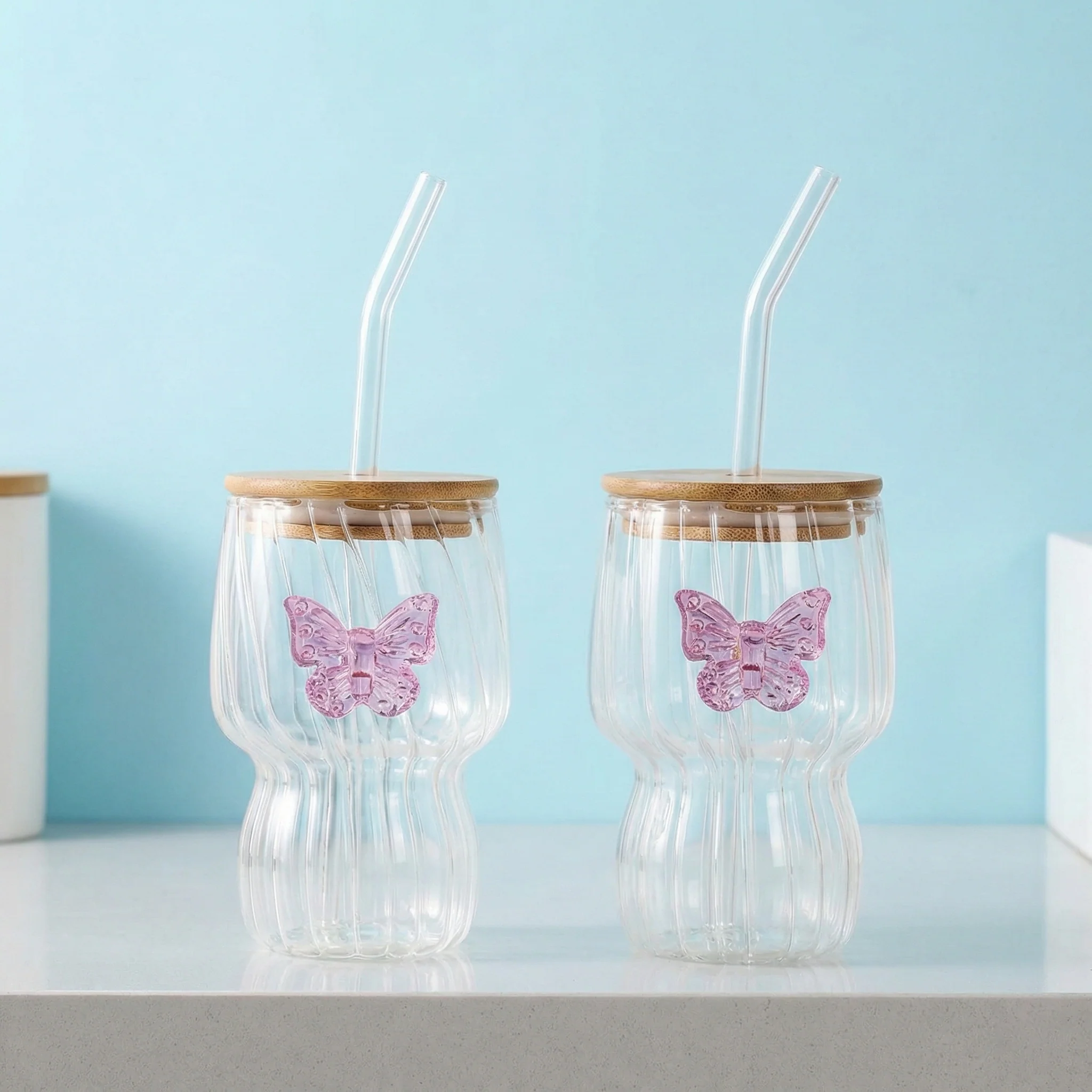 Butterfly Flutter Borosilicate Tumbler With Straw Set Of 2 500ml - Image 10