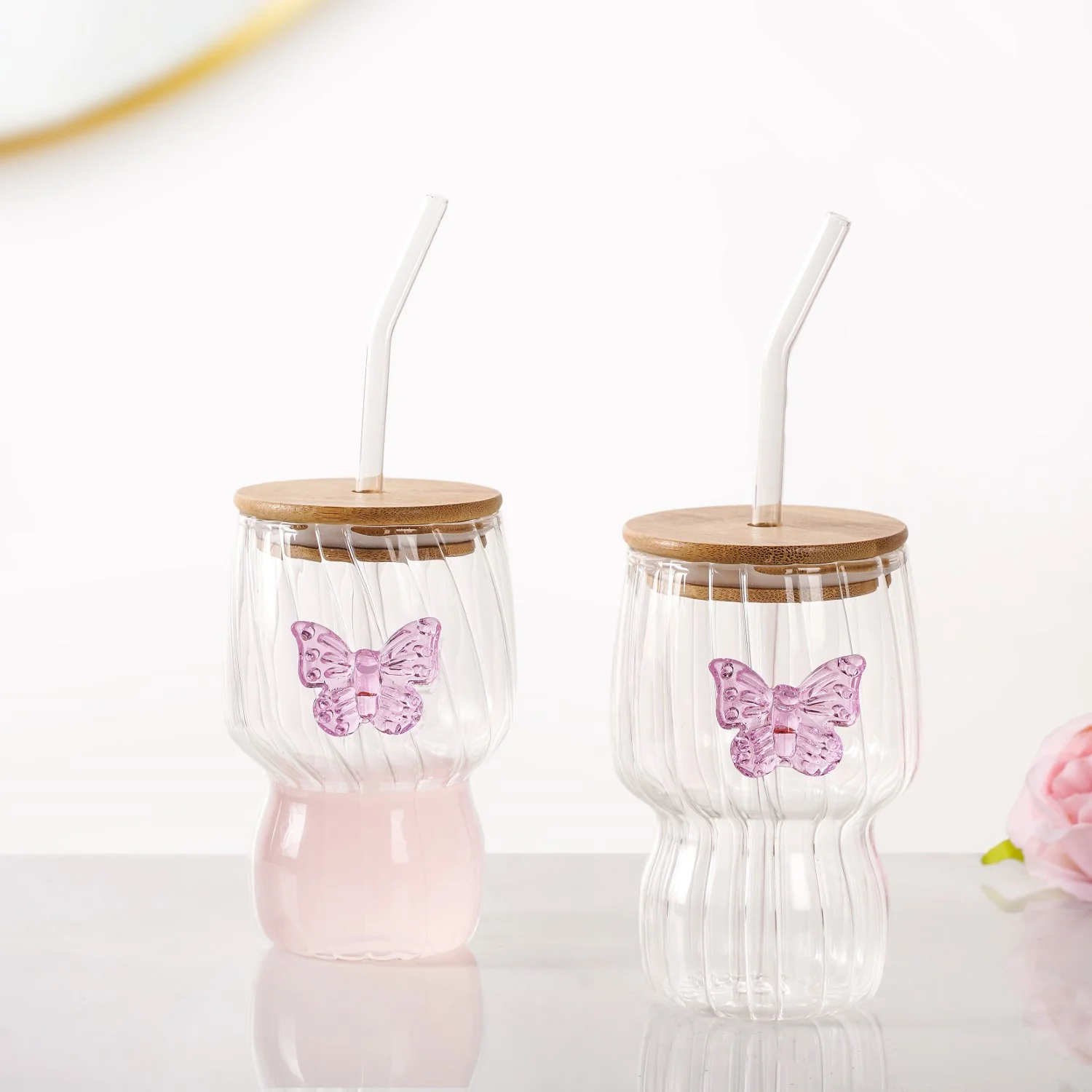 Butterfly Flutter Borosilicate Tumbler With Straw Set Of 2 500ml - Image 3