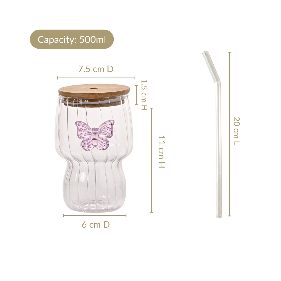 Butterfly Flutter Borosilicate Tumbler With Straw Set Of 2 500ml - Image 6