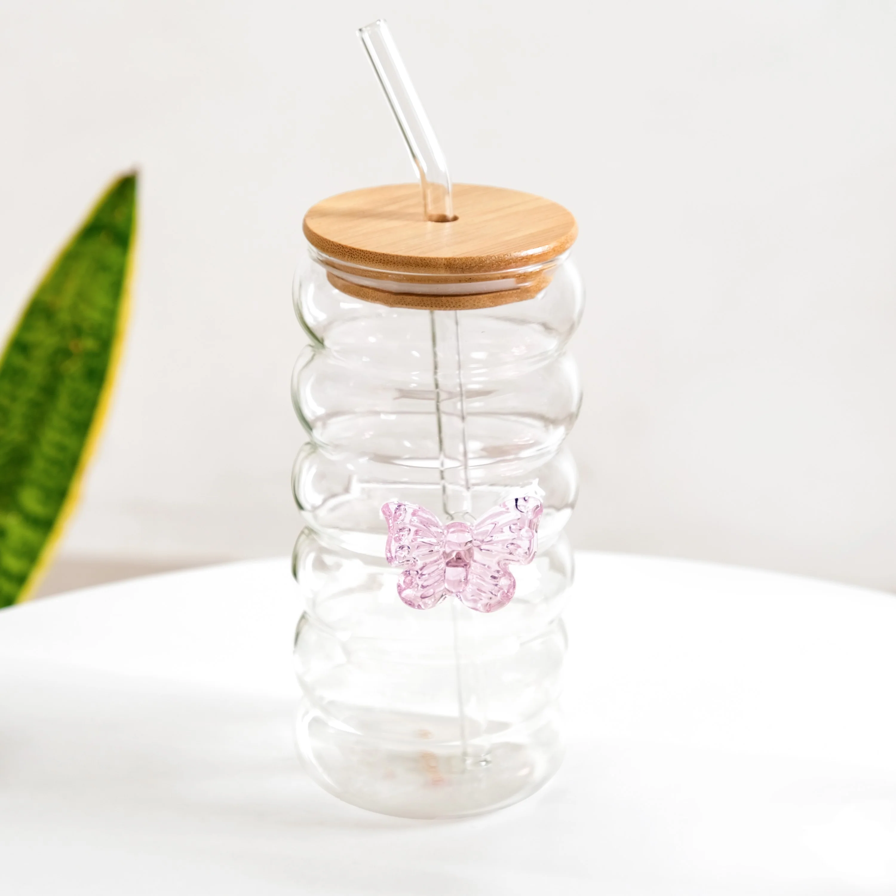 Butterfly Glass Tumbler With Straw Set Of 2 500ml - Image 9