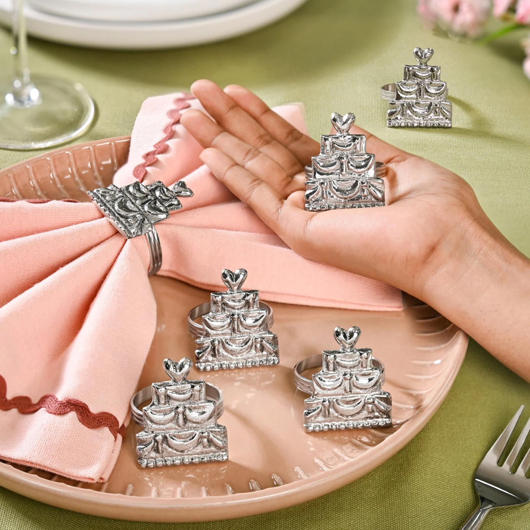 Cake Napkin Ring In Pure Brass Set Of 6 Silver - Image 2