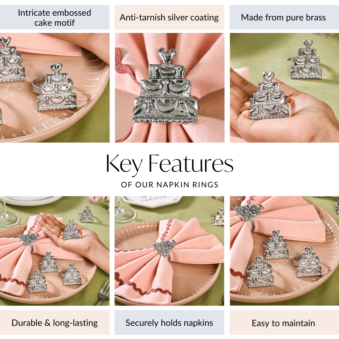Cake Napkin Ring In Pure Brass Set Of 6 Silver - Image 4