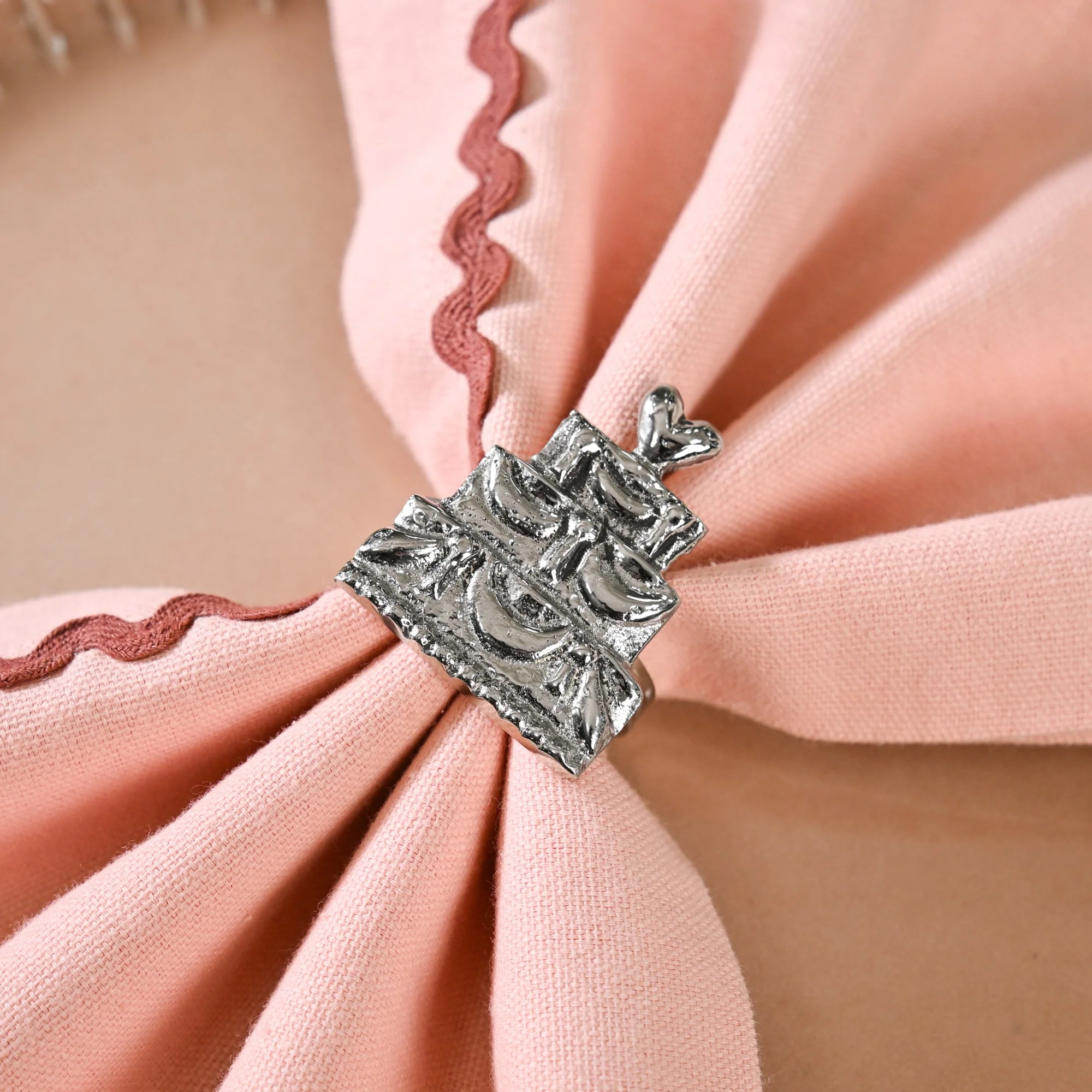 Cake Napkin Ring In Pure Brass Set Of 6 Silver - Image 5