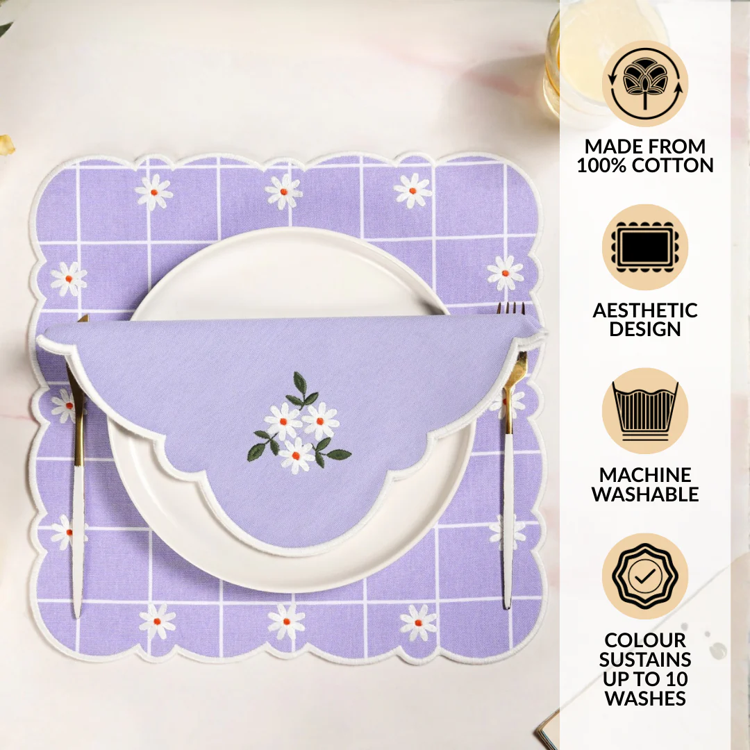 Lavender Embroidered Cotton Table Napkin Set Of 6 - Image 3