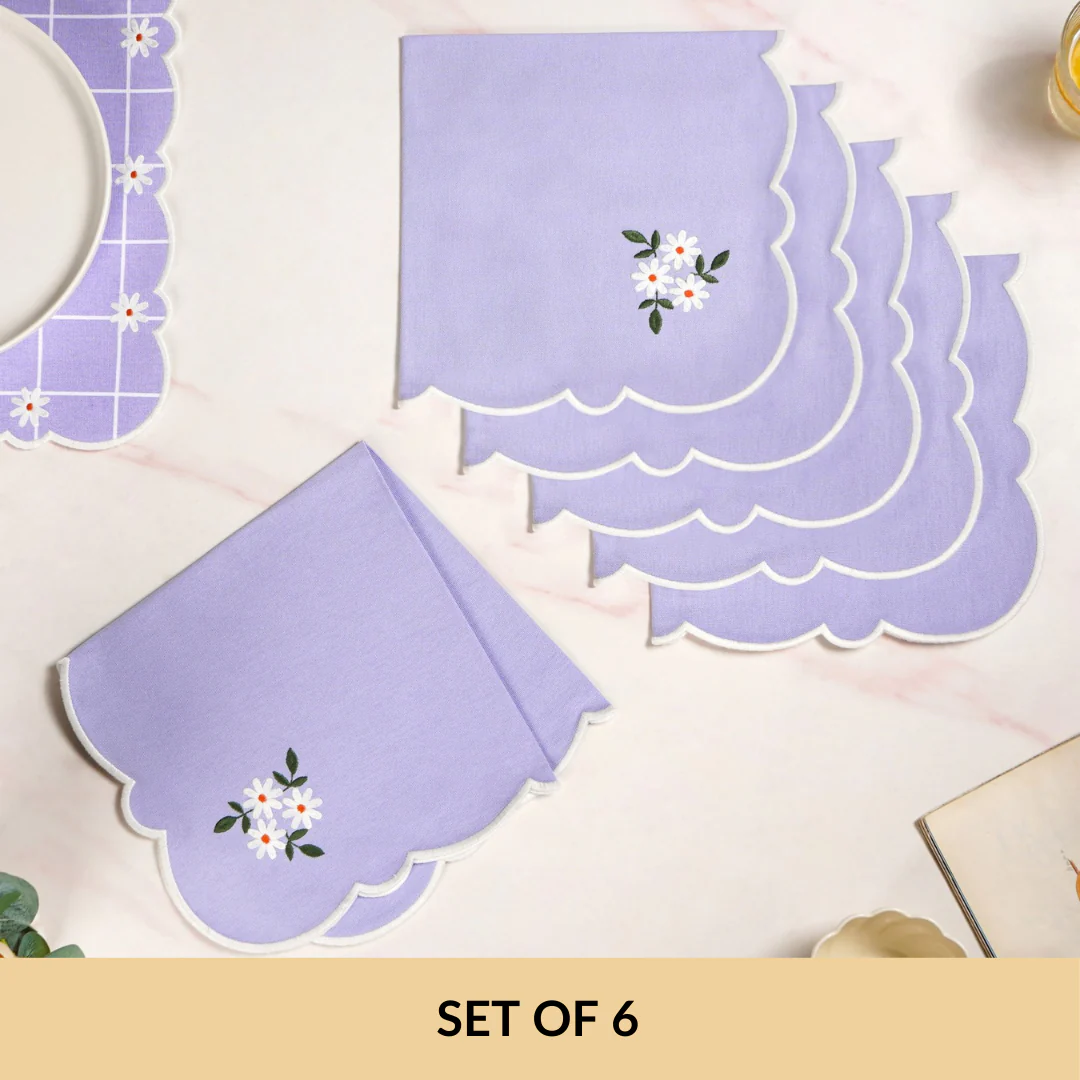 Lavender Embroidered Cotton Table Napkin Set Of 6 - Image 5