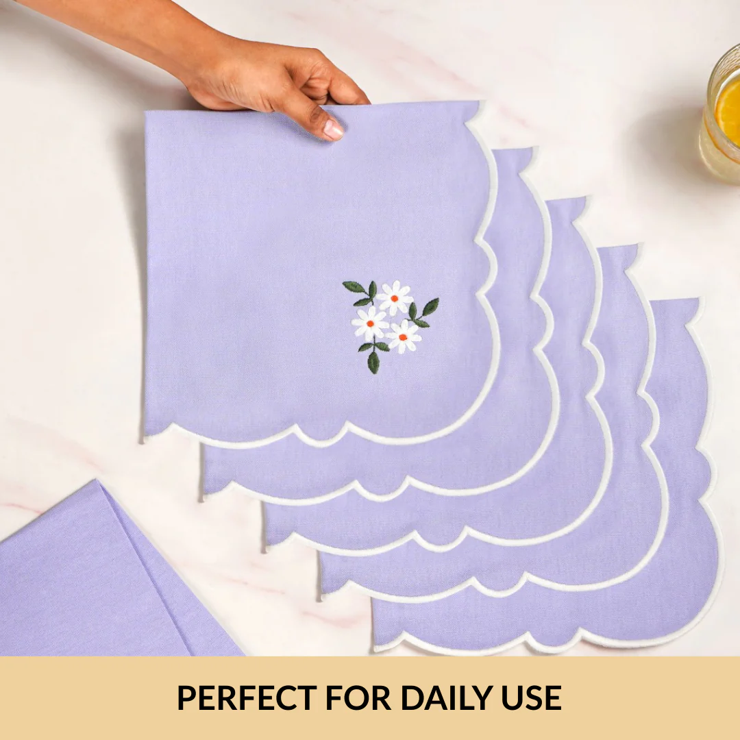 Lavender Embroidered Cotton Table Napkin Set Of 6 - Image 6