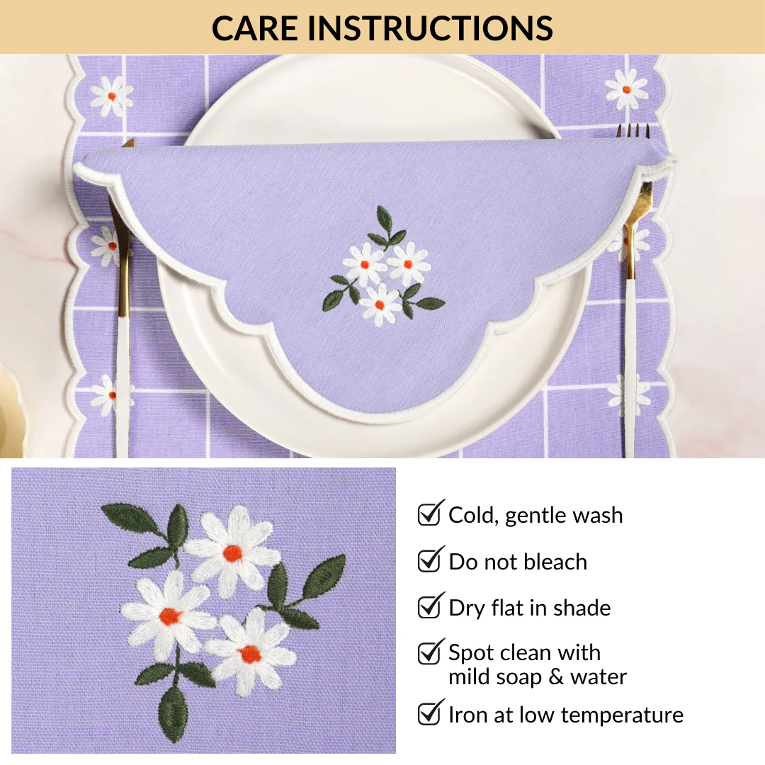 Lavender Embroidered Cotton Table Napkin Set Of 6 - Image 7