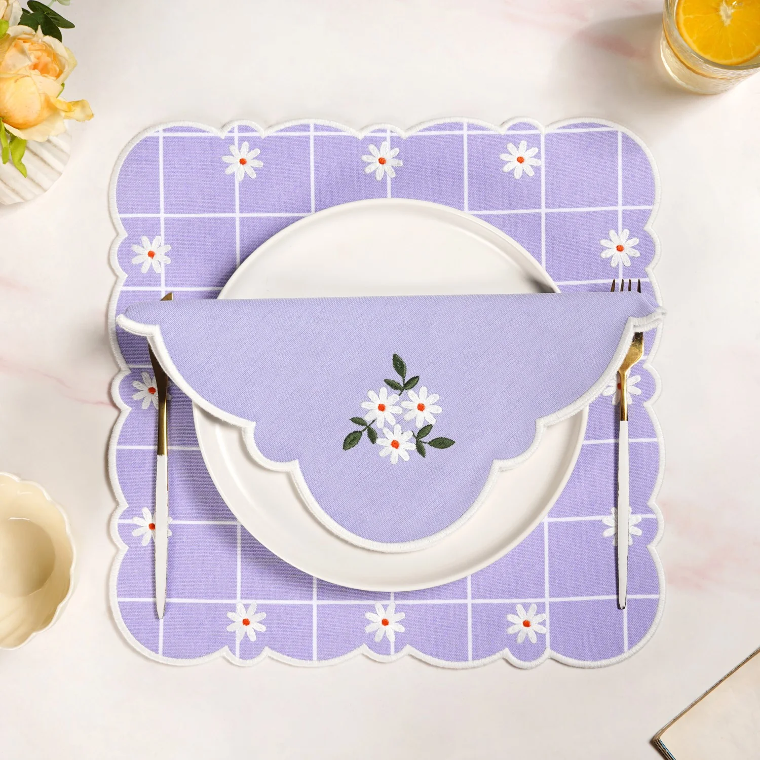 Lavender Embroidered Cotton Table Napkin Set Of 6 - Image 8