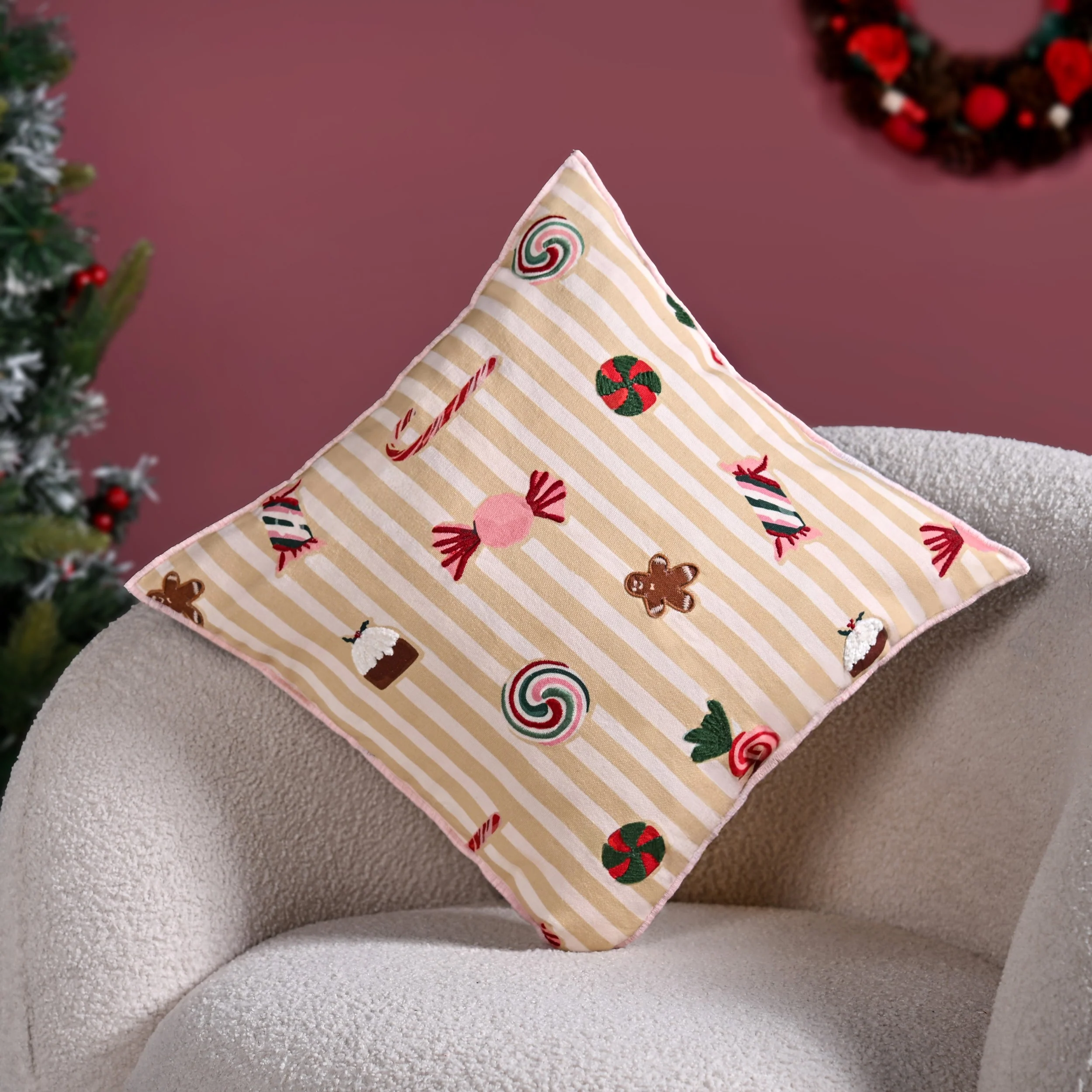 Candy Cotton Embroidered Cushion Cover 40x40cm - Image 2