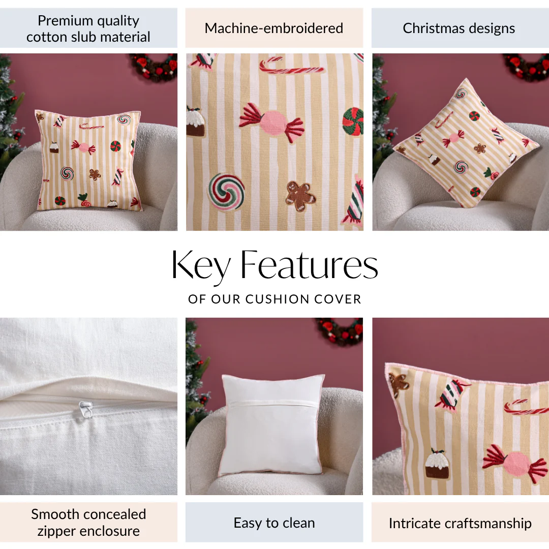 Candy Cotton Embroidered Cushion Cover 40x40cm - Image 4