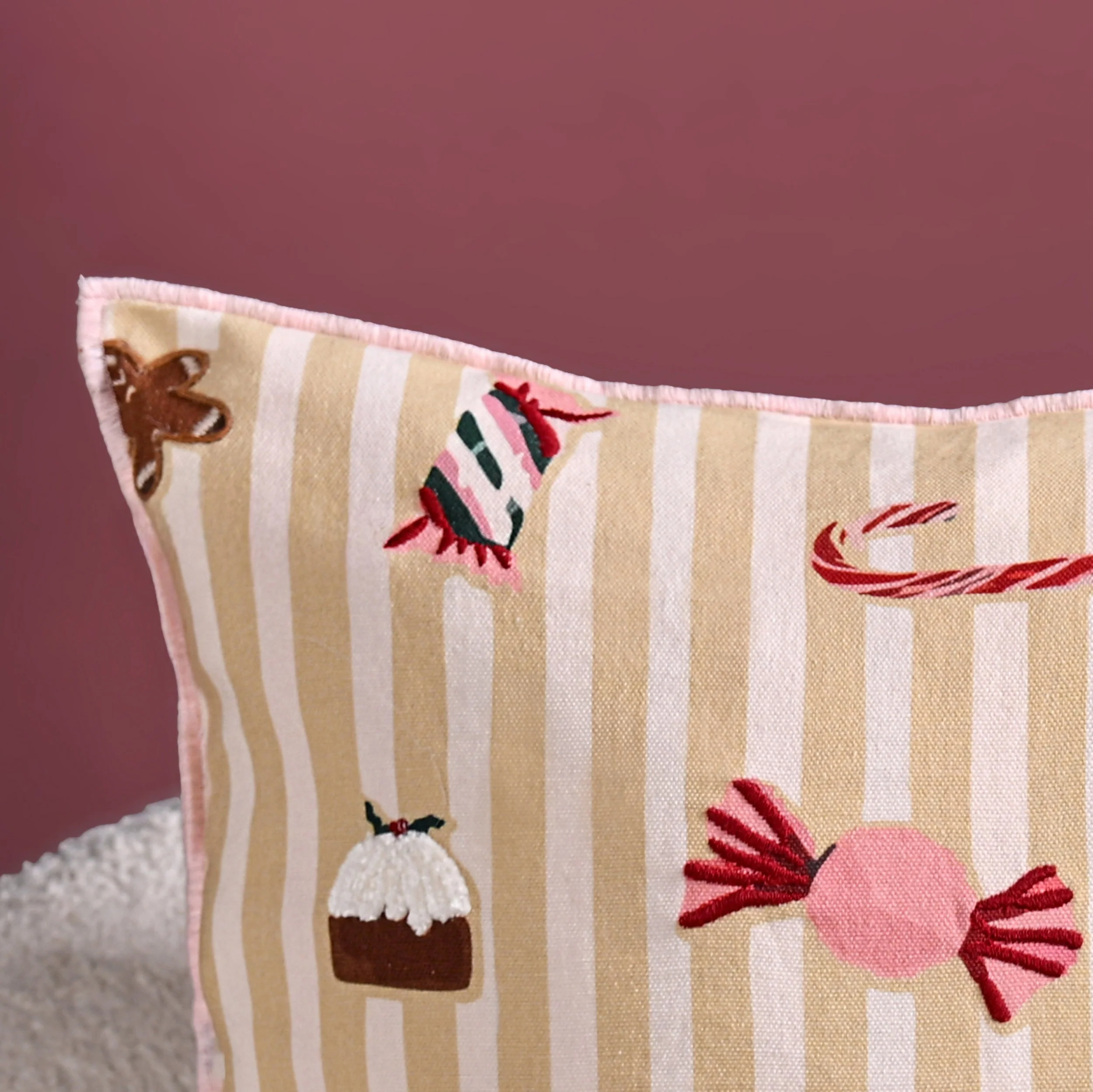 Candy Cotton Embroidered Cushion Cover 40x40cm - Image 6