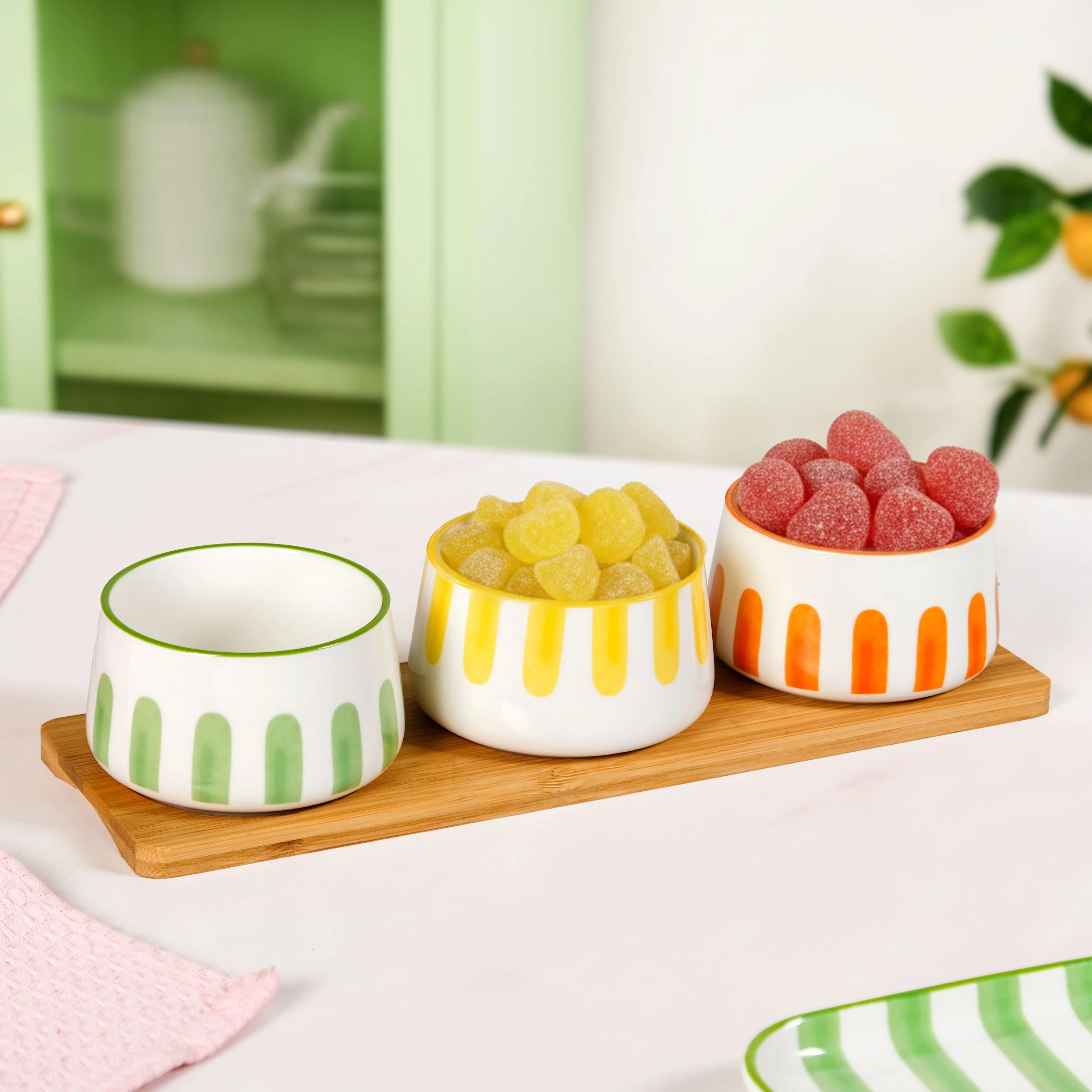 Carnival Stripe Bowls With Tray Set Of 4 - Image 2