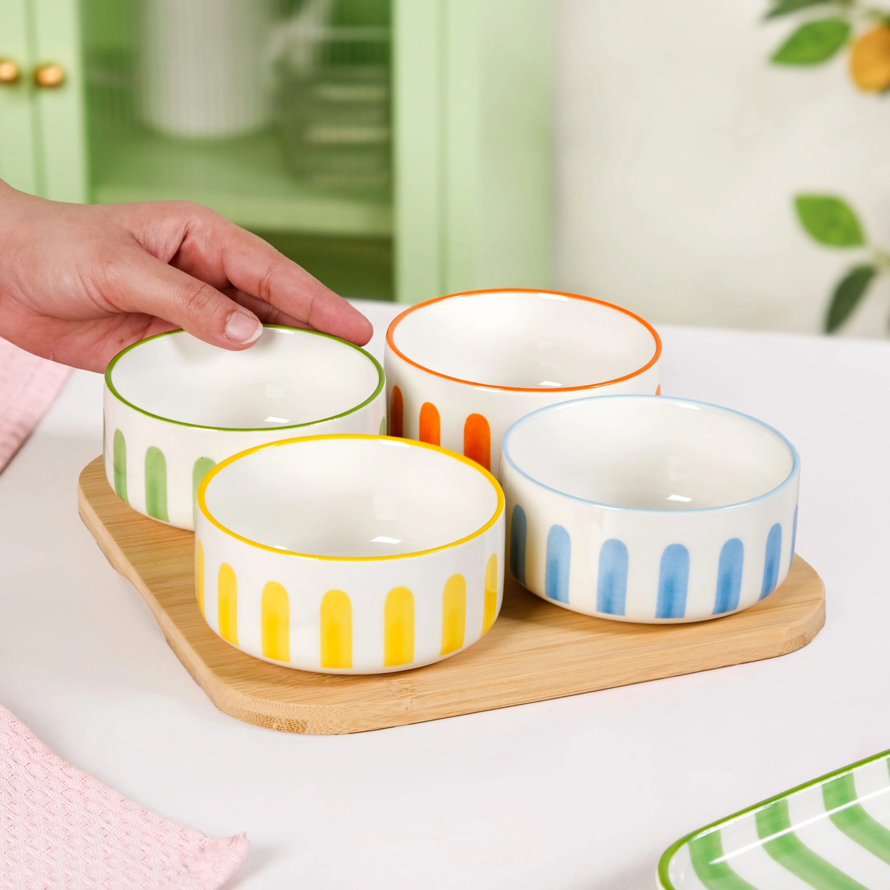 Carnival Stripe Bowls With Tray Set Of 5 - Image 2