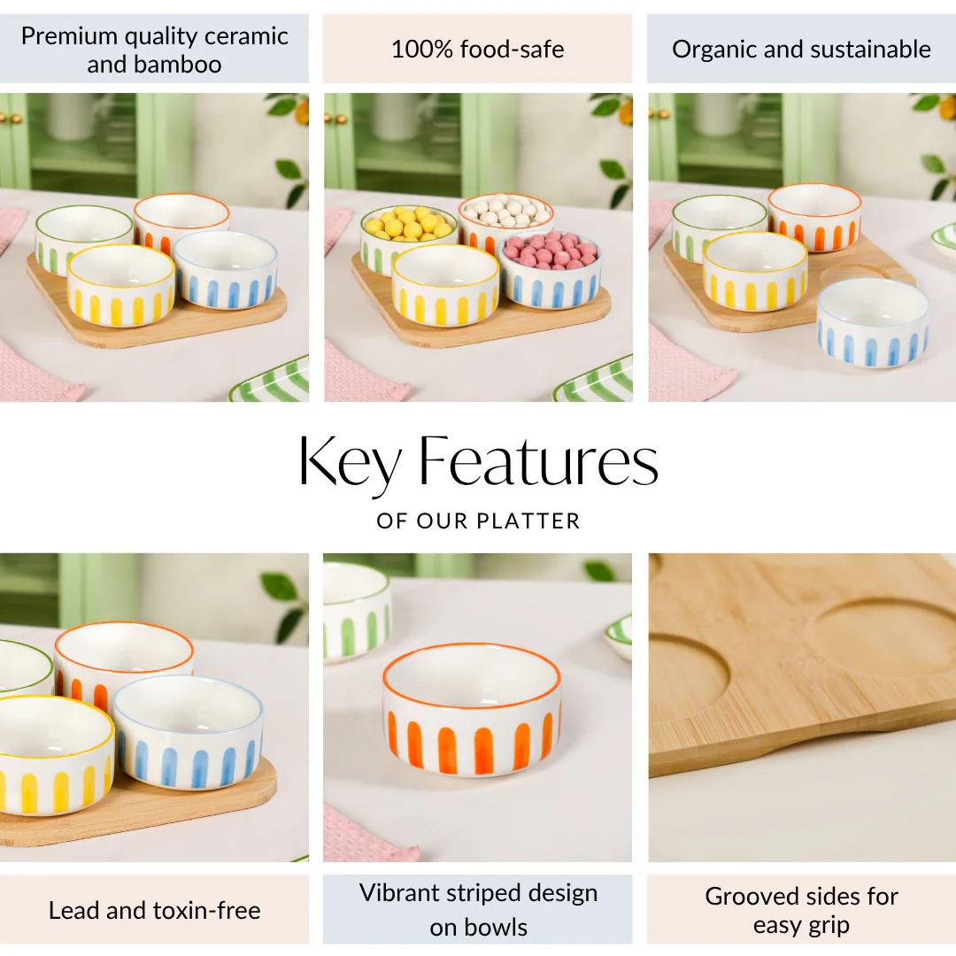 Carnival Stripe Bowls With Tray Set Of 5 - Image 4