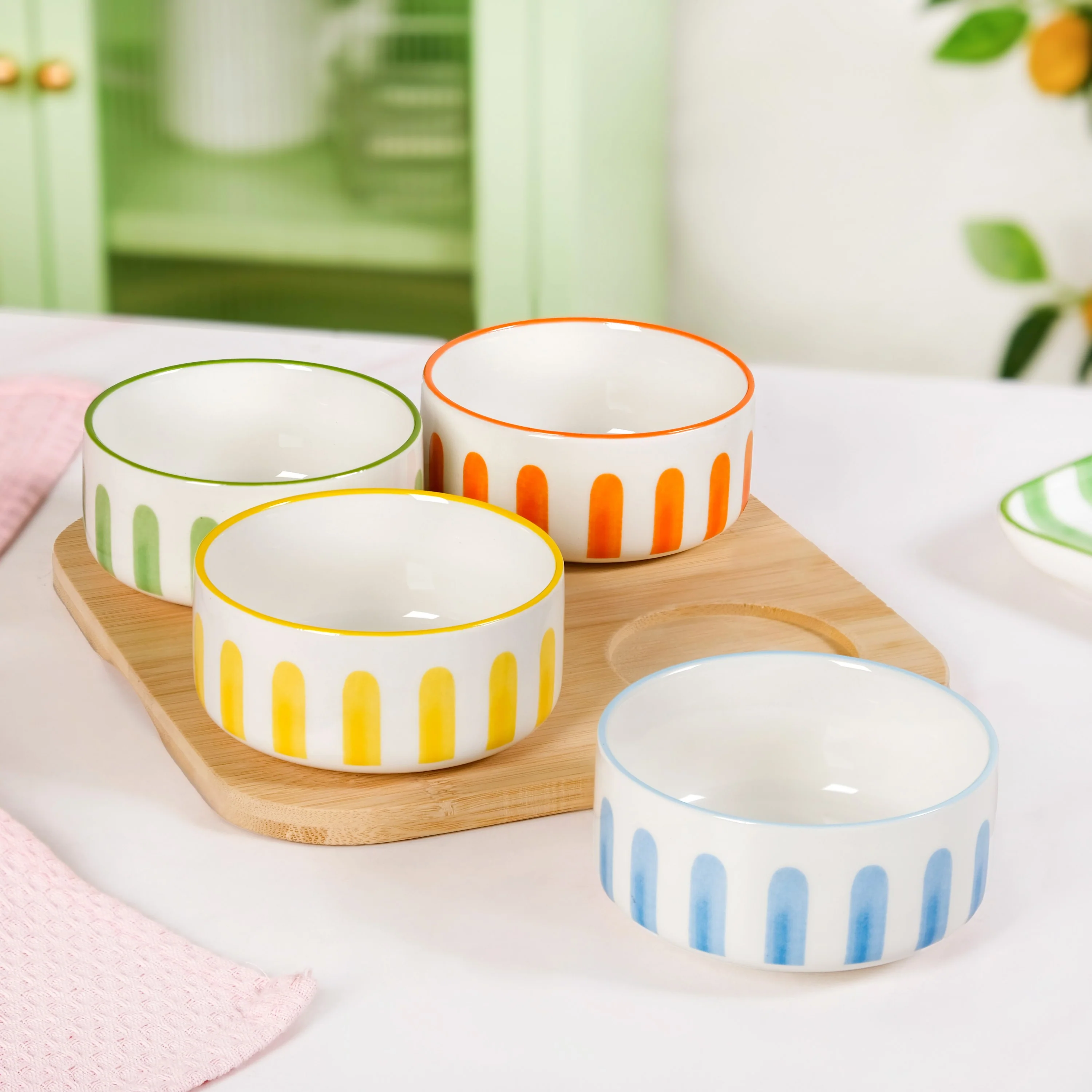 Carnival Stripe Bowls With Tray Set Of 5 - Image 8
