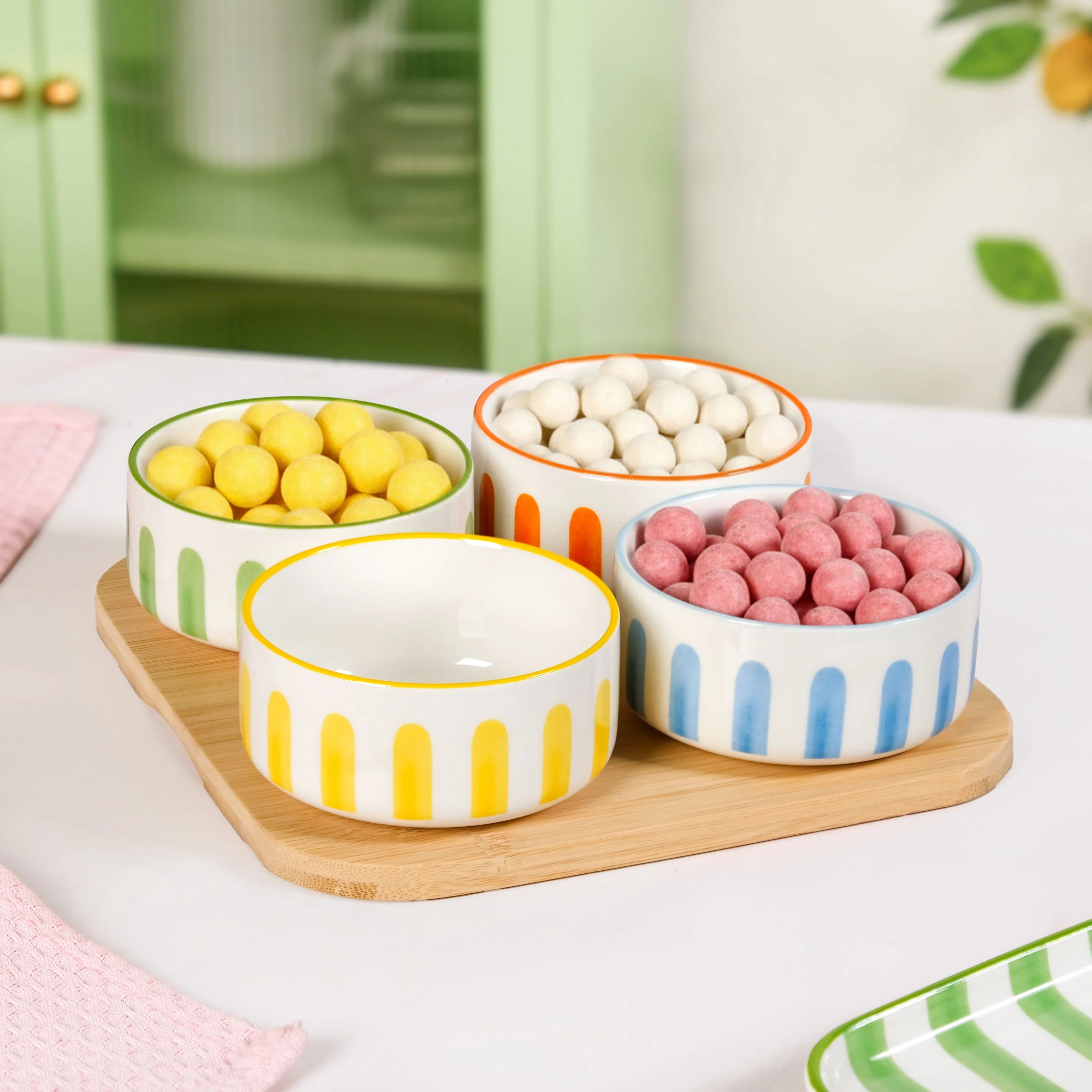 Carnival Stripe Bowls With Tray Set Of 5 - Image 9