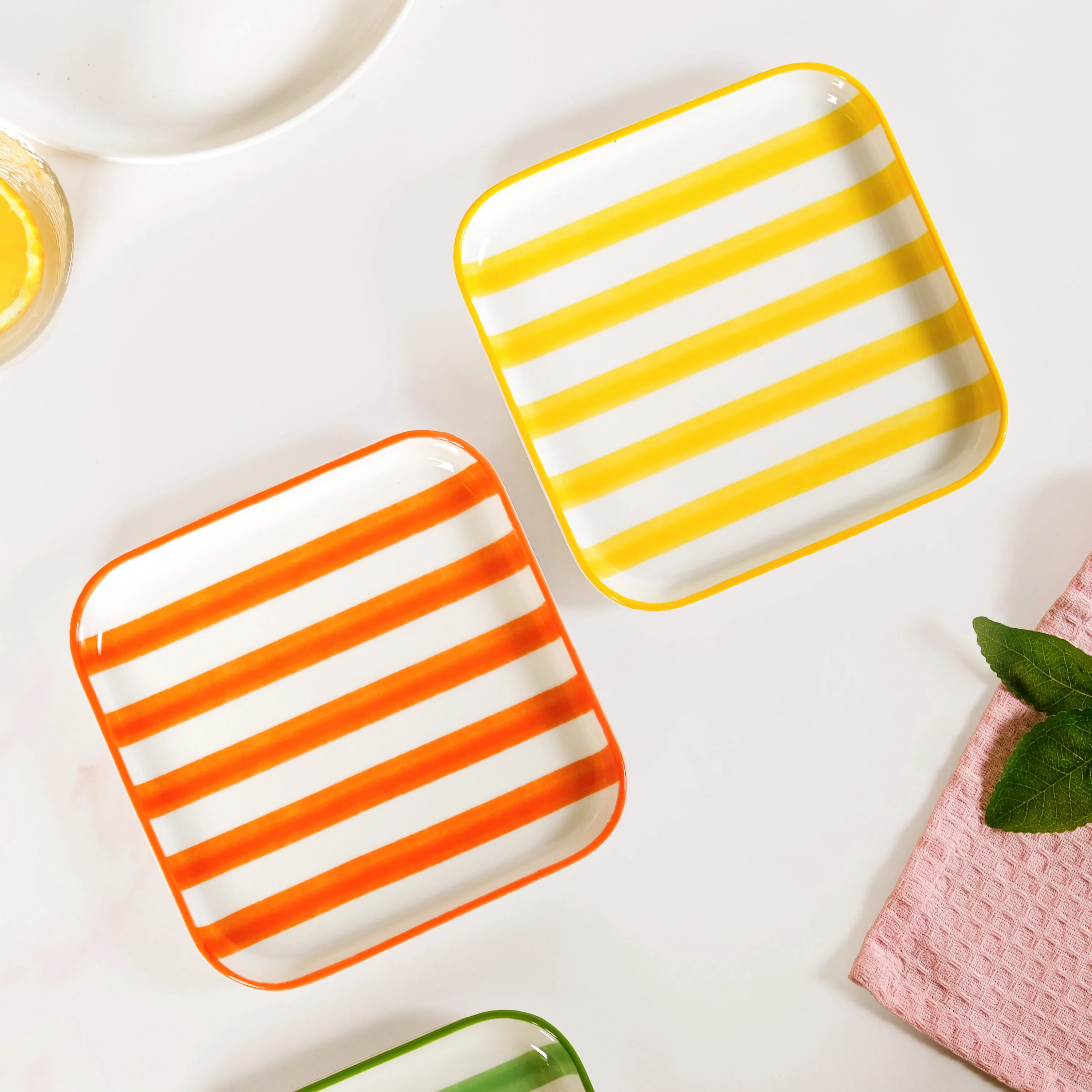 Carnival Stripe Dessert Plates Set Of 2 16x16cm Orange Yellow - Image 2