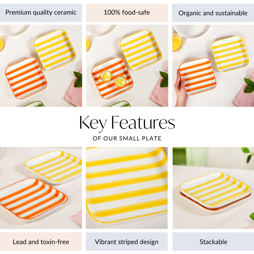 Carnival Stripe Dessert Plates Set Of 2 16x16cm Orange Yellow - Image 5