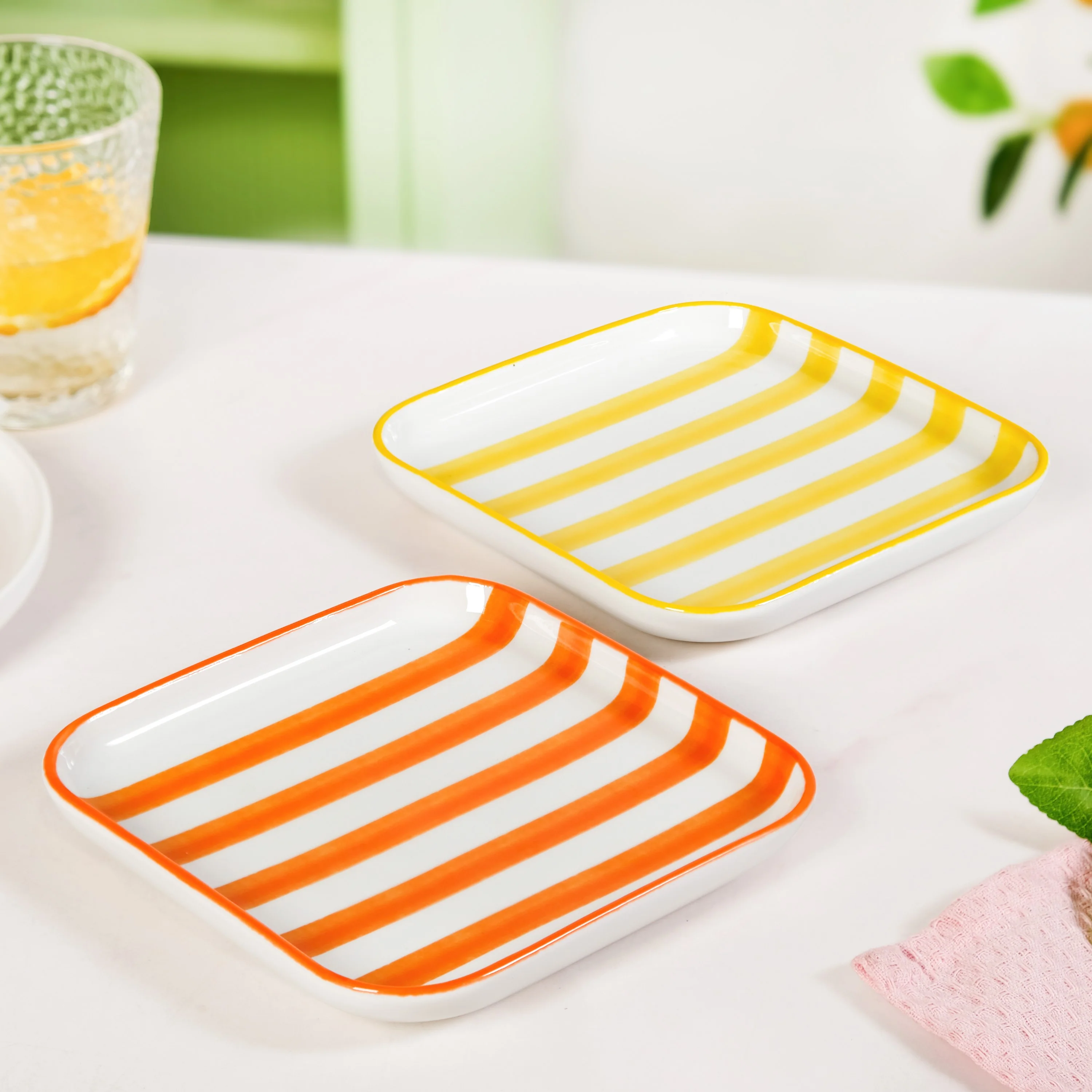 Carnival Stripe Dessert Plates Set Of 2 16x16cm Orange Yellow - Image 7