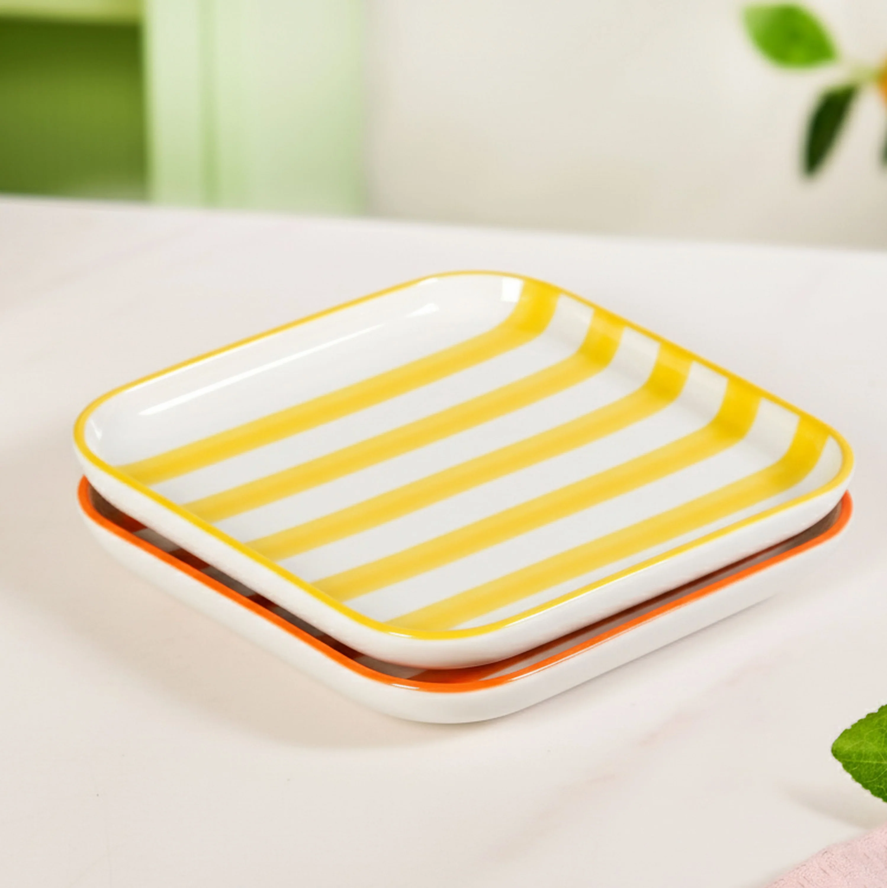 Carnival Stripe Dessert Plates Set Of 2 16x16cm Orange Yellow - Image 8