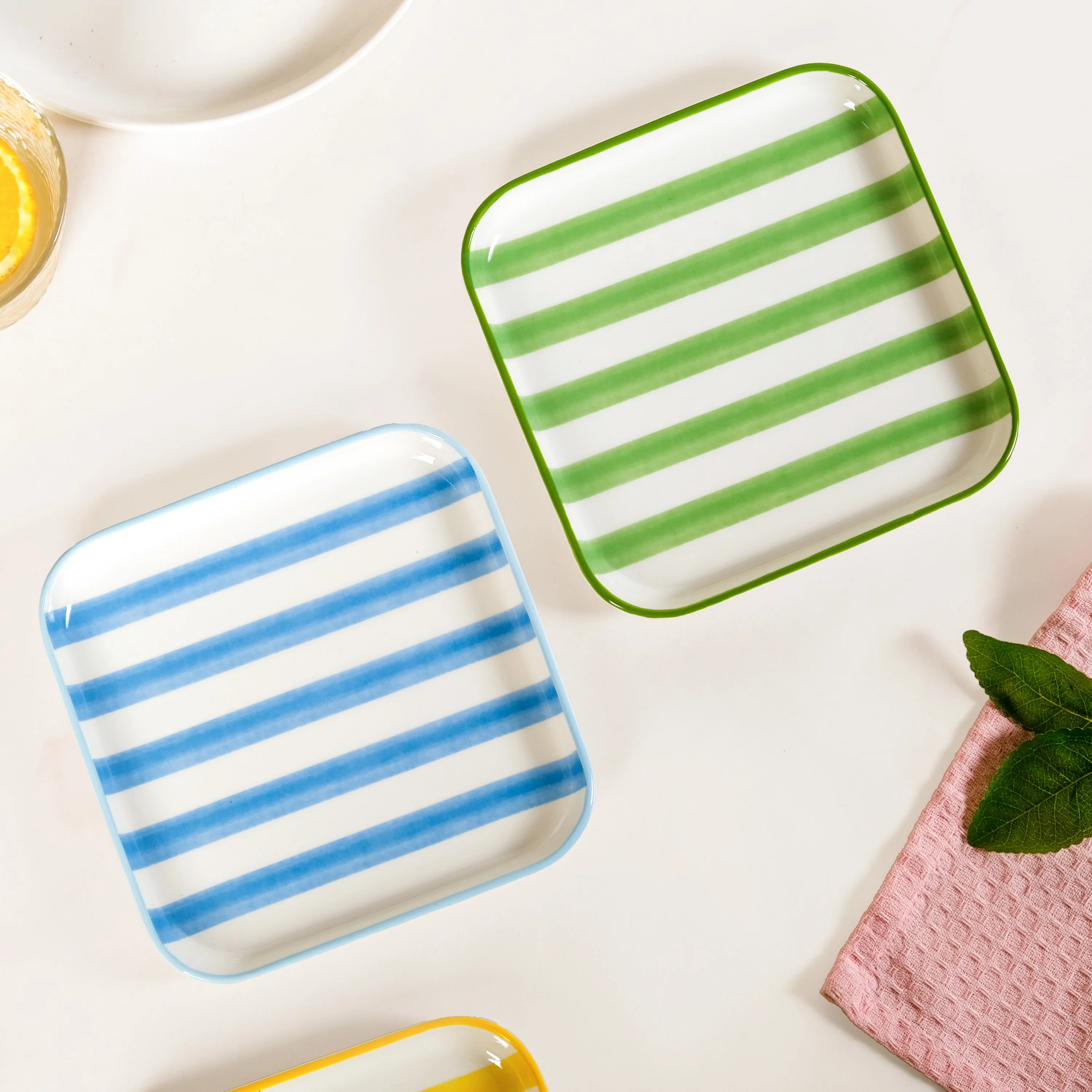 Carnival Stripe Dessert Plates Set Of 2 Blue Green 16x16cm - Image 2