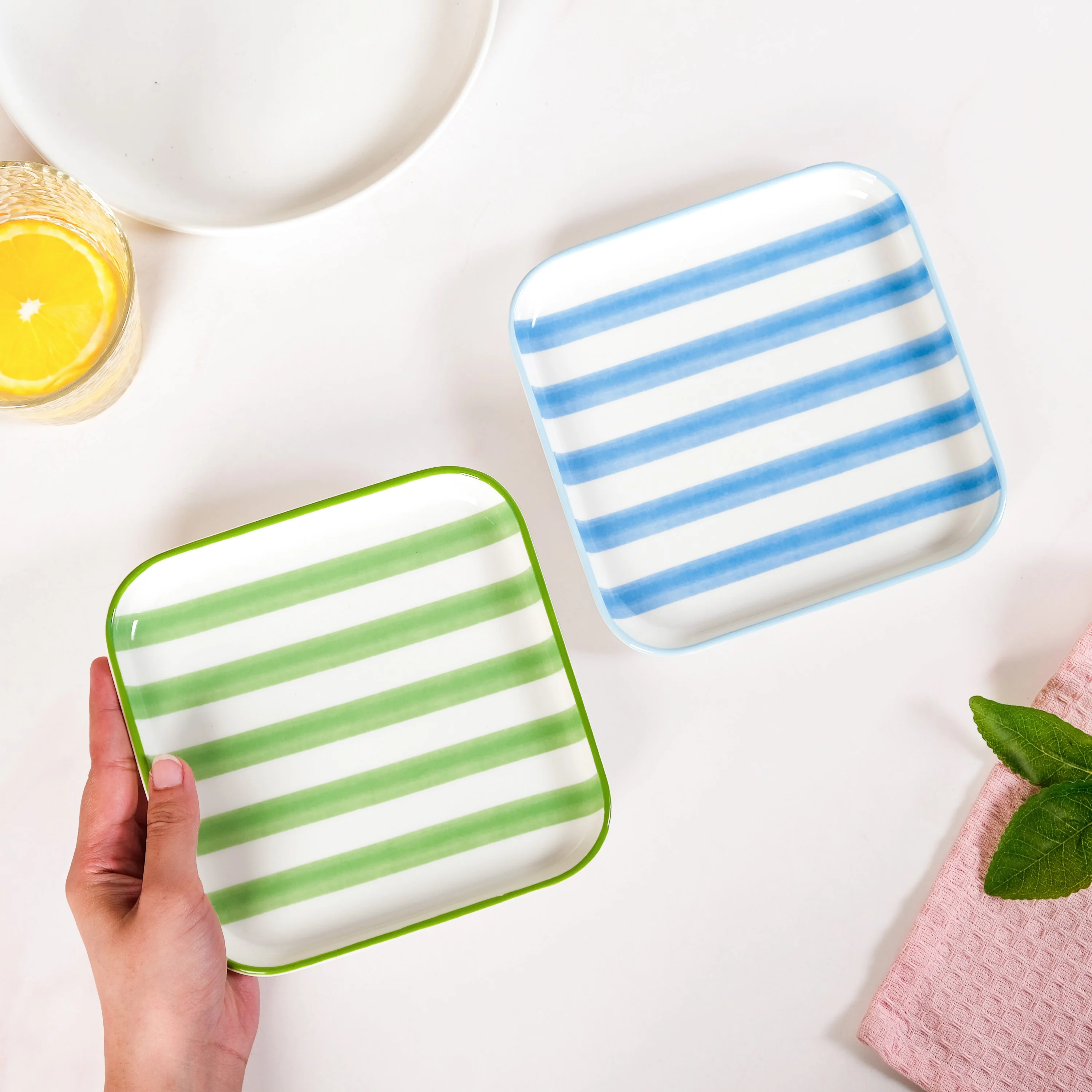 Carnival Stripe Dessert Plates Set Of 2 Blue Green 16x16cm - Image 3